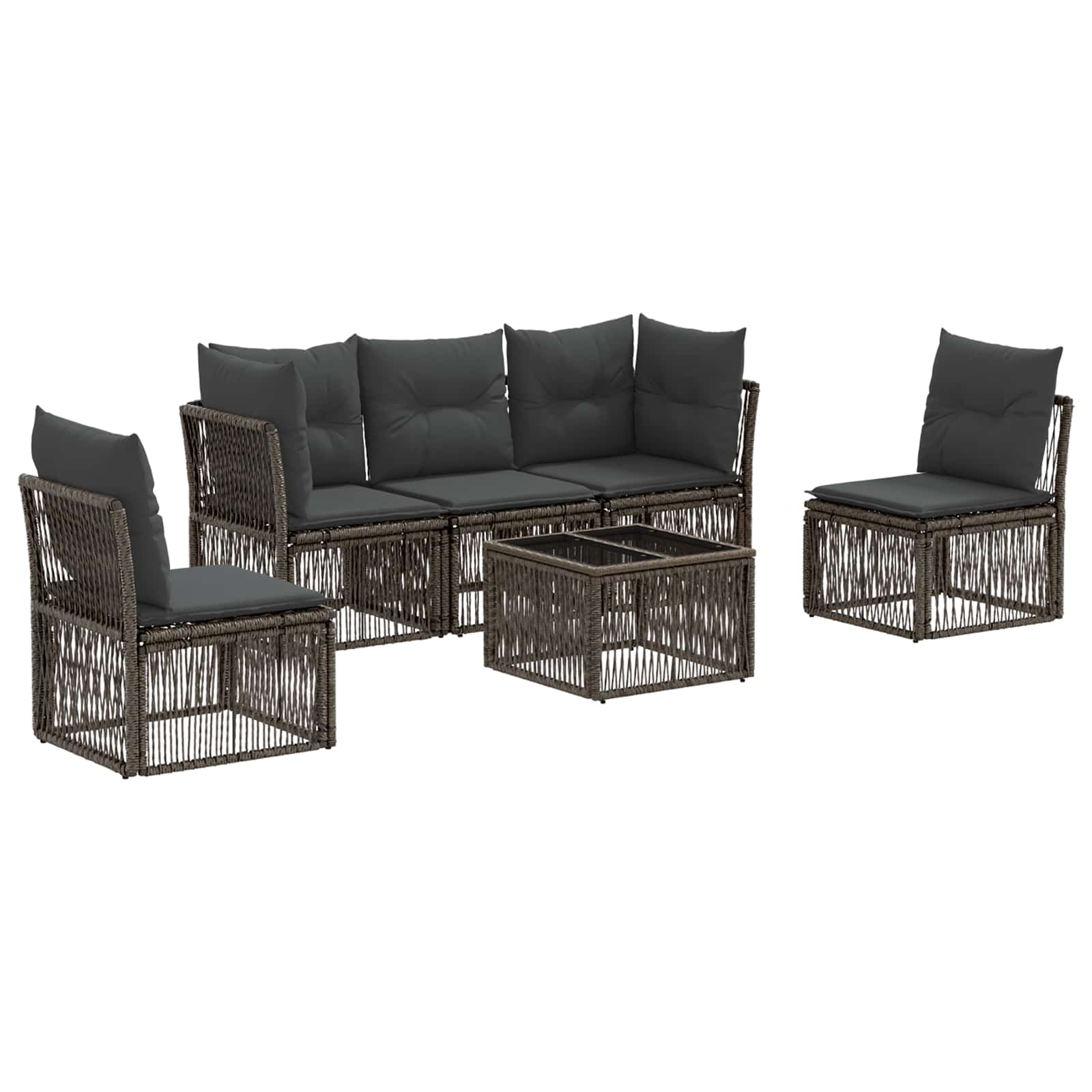 vidaXL Tuinbankenset 6 pcs Zwart poly rattan