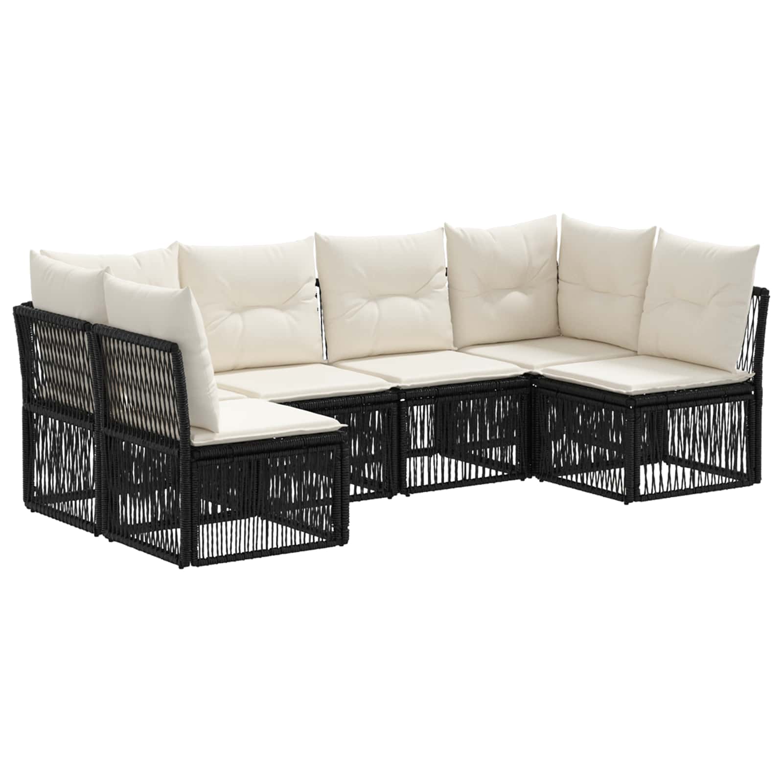vidaXL Tuinbankenset 7 pcs Zwart poly rattan
