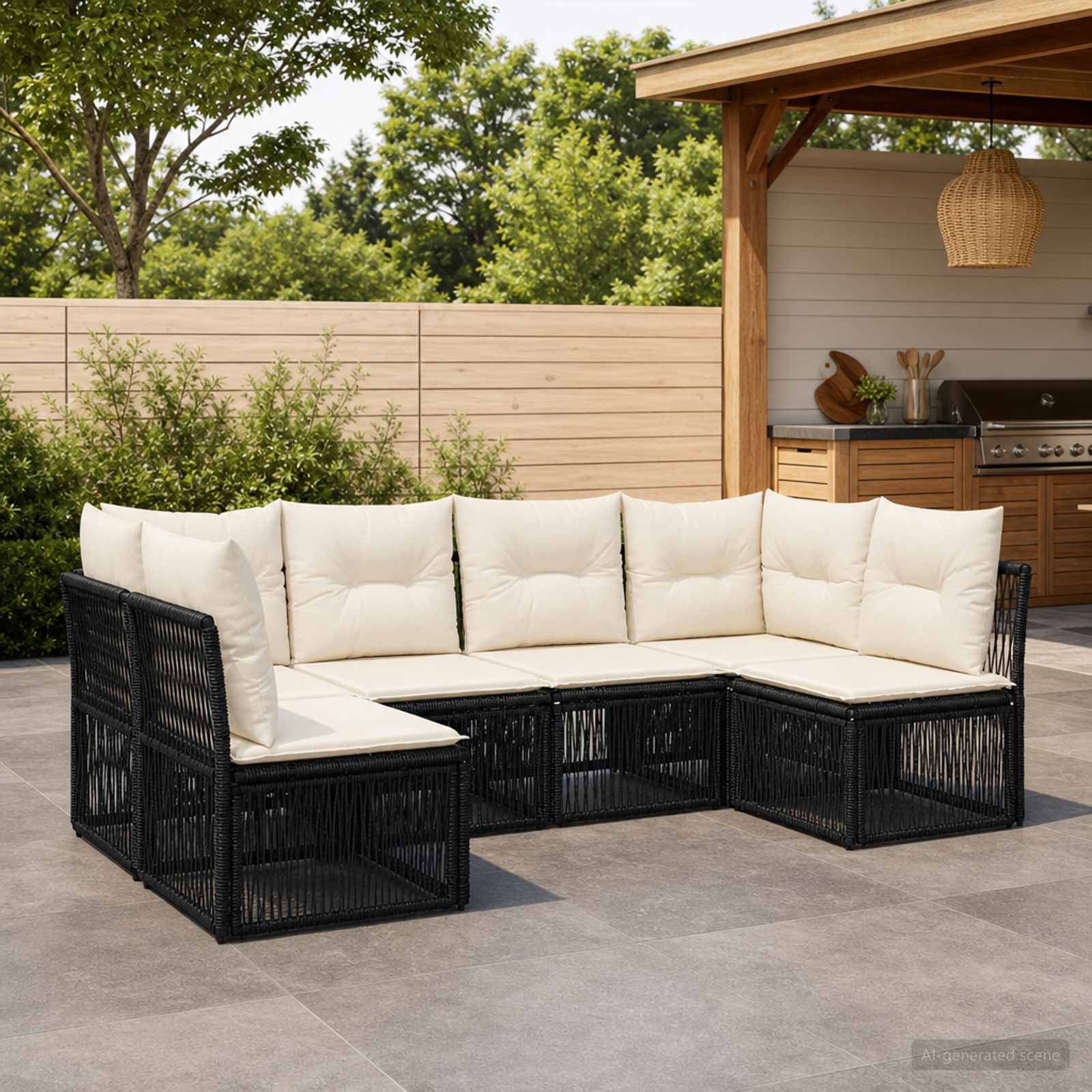 vidaXL Tuinbankenset 7 pcs Zwart poly rattan