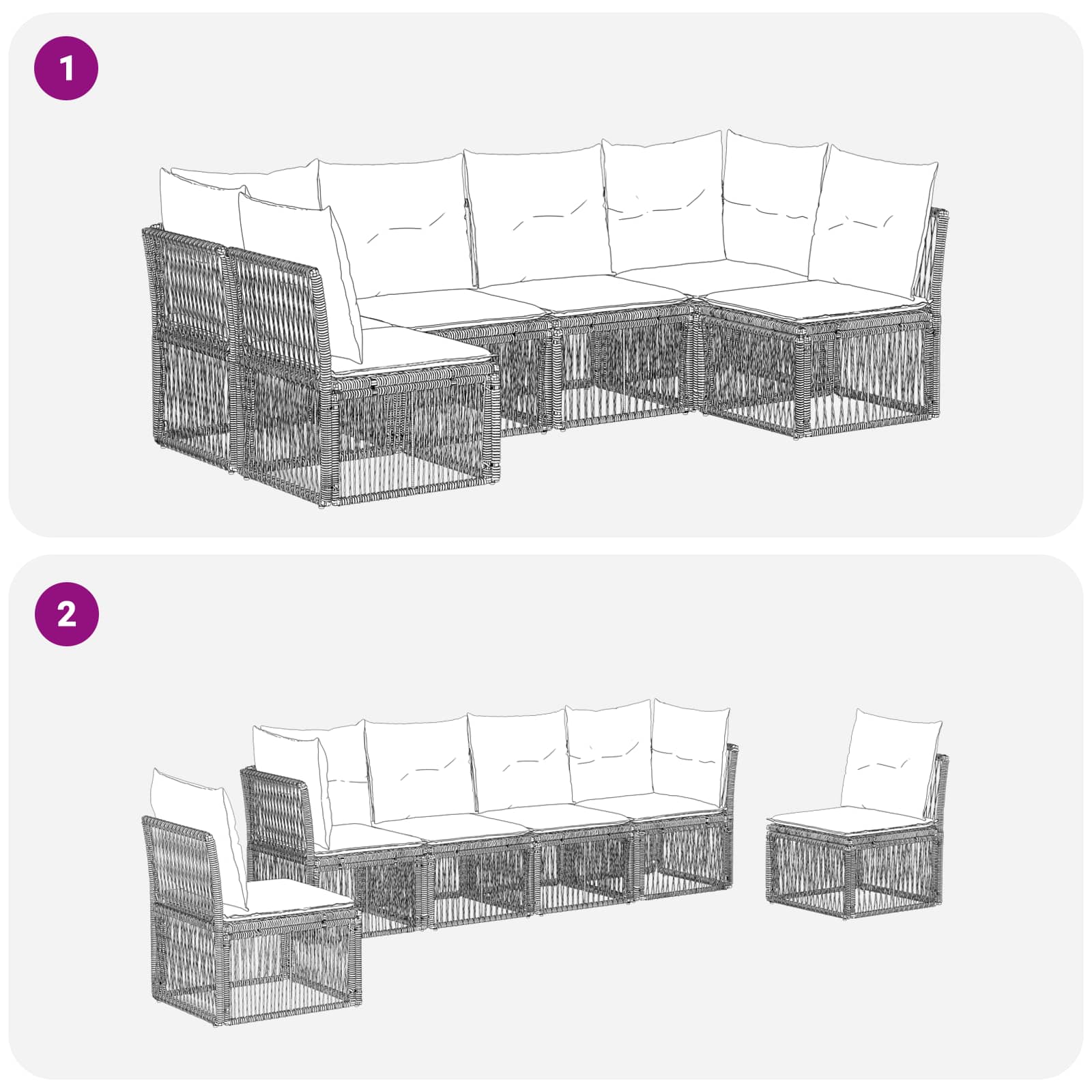 vidaXL Tuinbankenset 7 pcs Zwart poly rattan