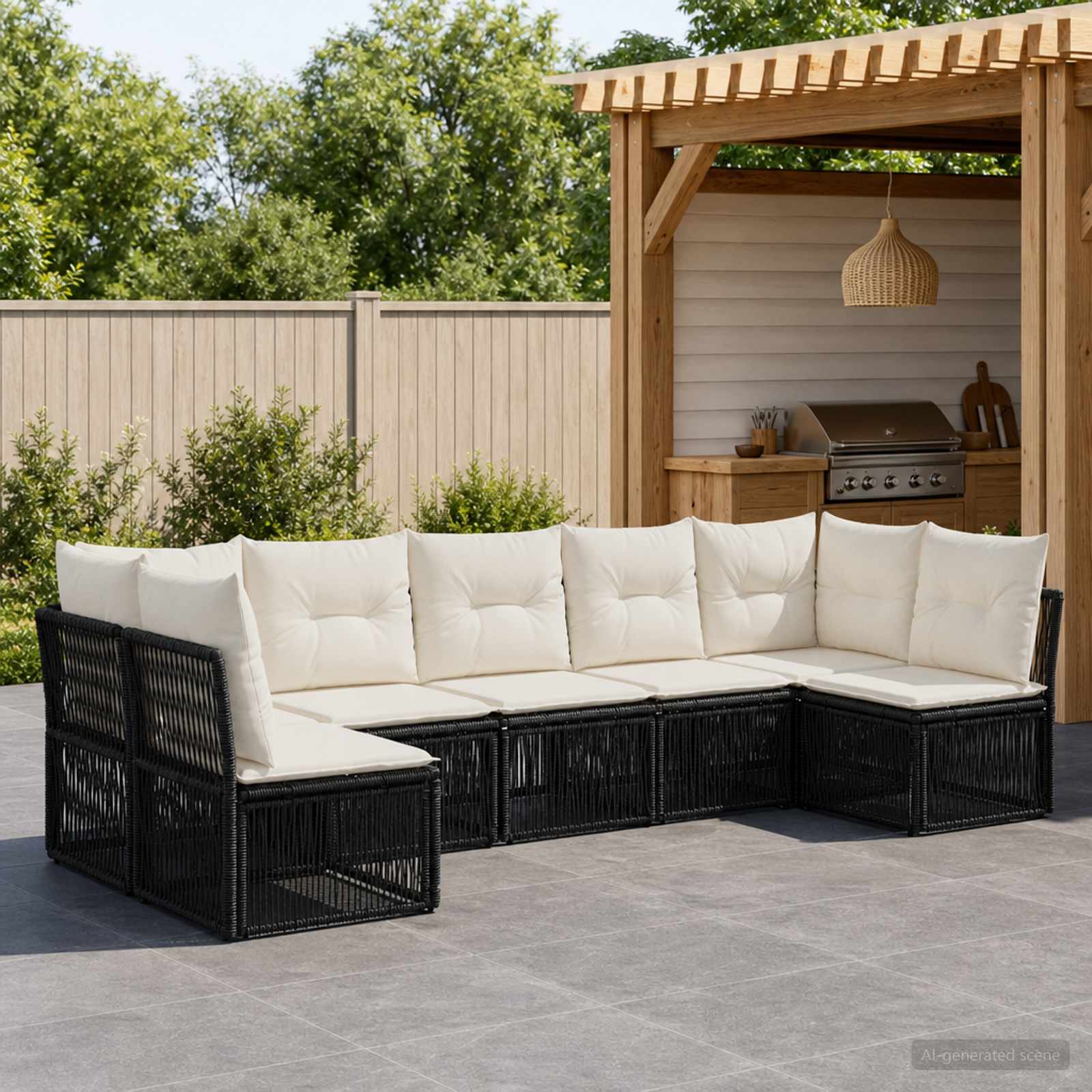 vidaXL Tuinbankenset 8 pcs Zwart poly rattan