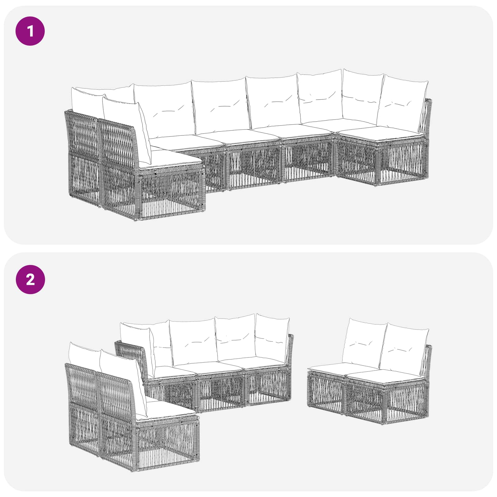 vidaXL Tuinbankenset 8 pcs Zwart poly rattan