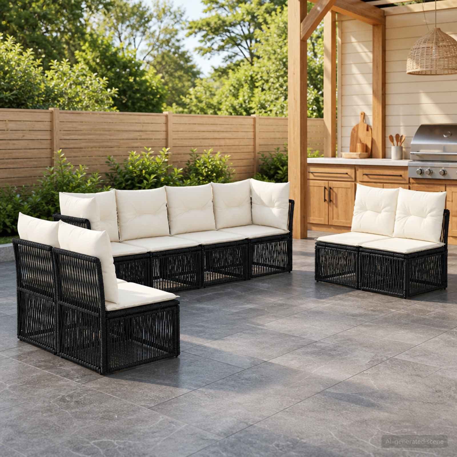 vidaXL Tuinbankenset 9 pcs Zwart poly rattan
