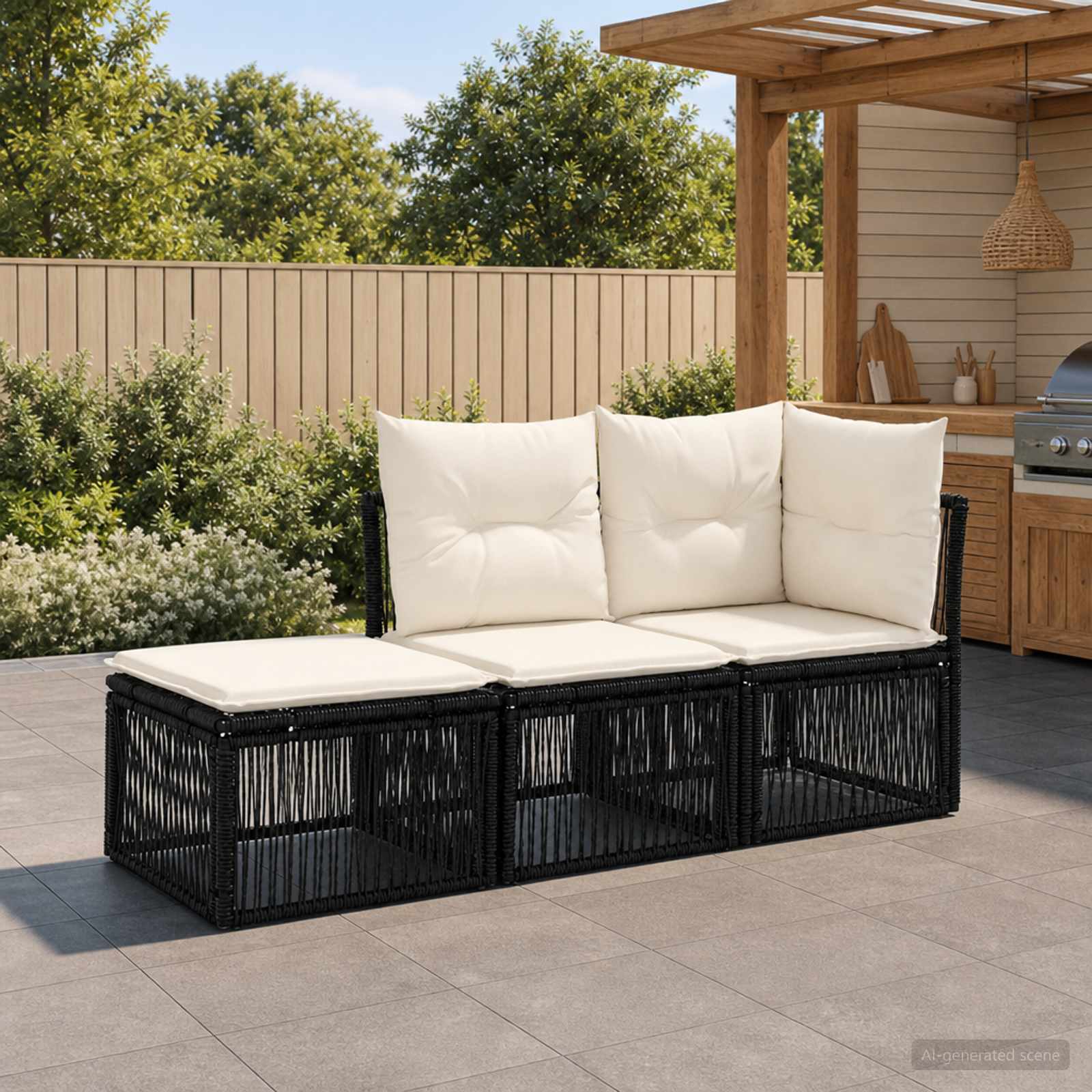 vidaXL Tuinbankenset 3 st 3-Aantal zitplaatsen Zwart poly rattan