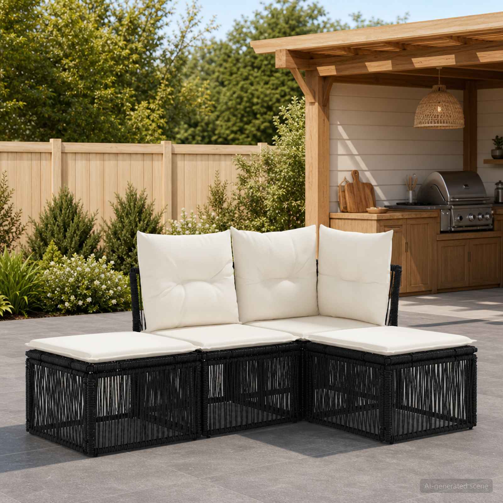 vidaXL Tuinbankenset 5 pcs Zwart poly rattan
