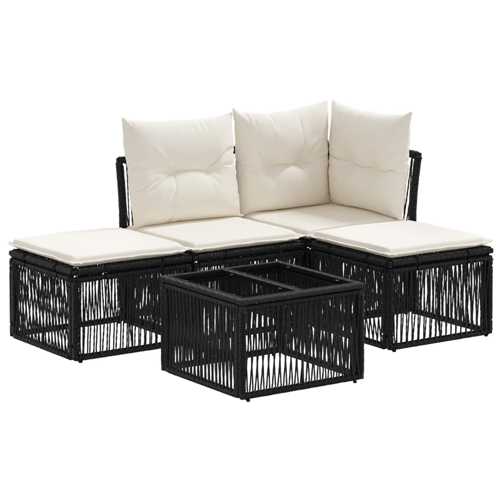 vidaXL Tuinbankenset 5 pcs Zwart poly rattan