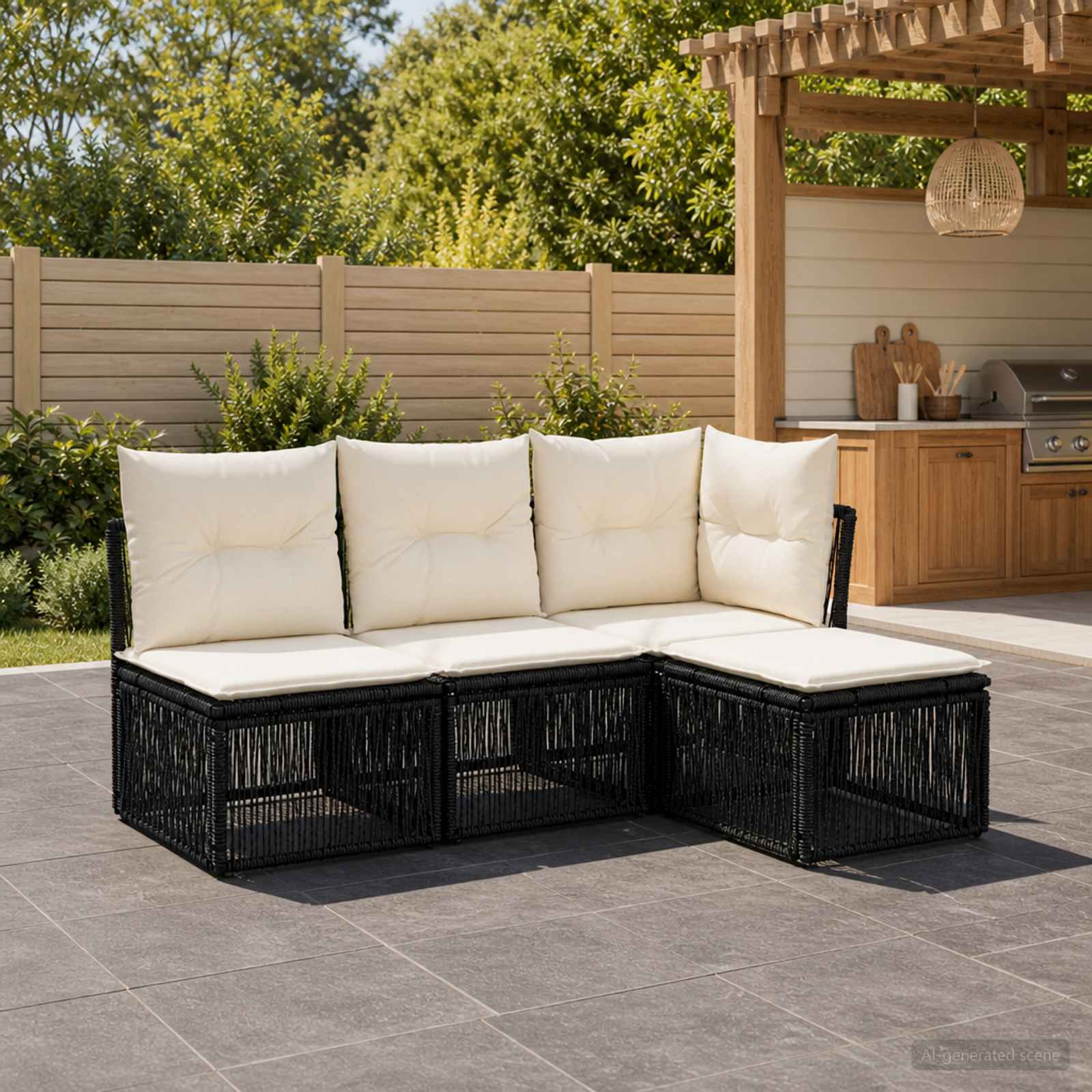 vidaXL Tuinbankenset 5 pcs Zwart poly rattan