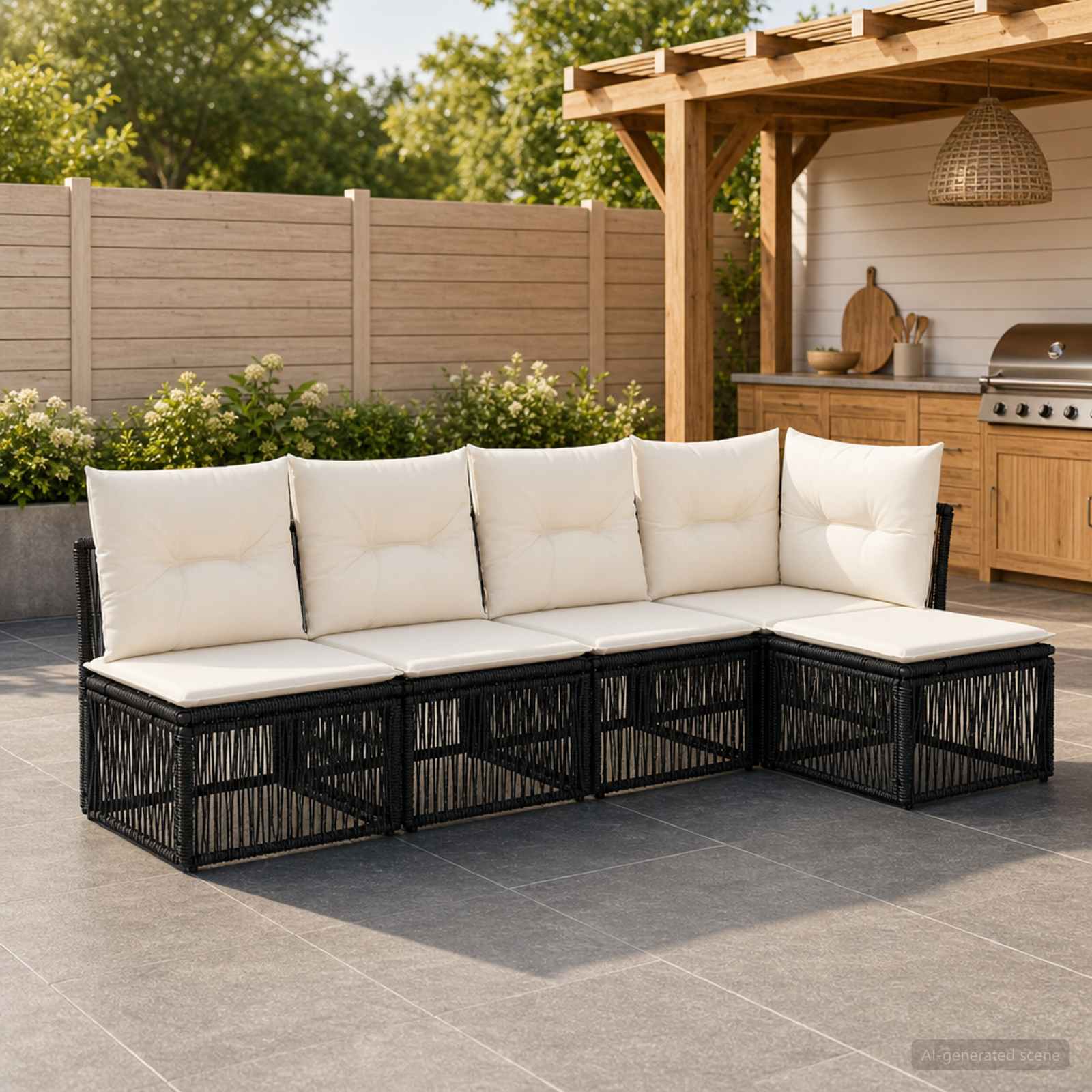 vidaXL Tuinbankenset 6 pcs Zwart poly rattan