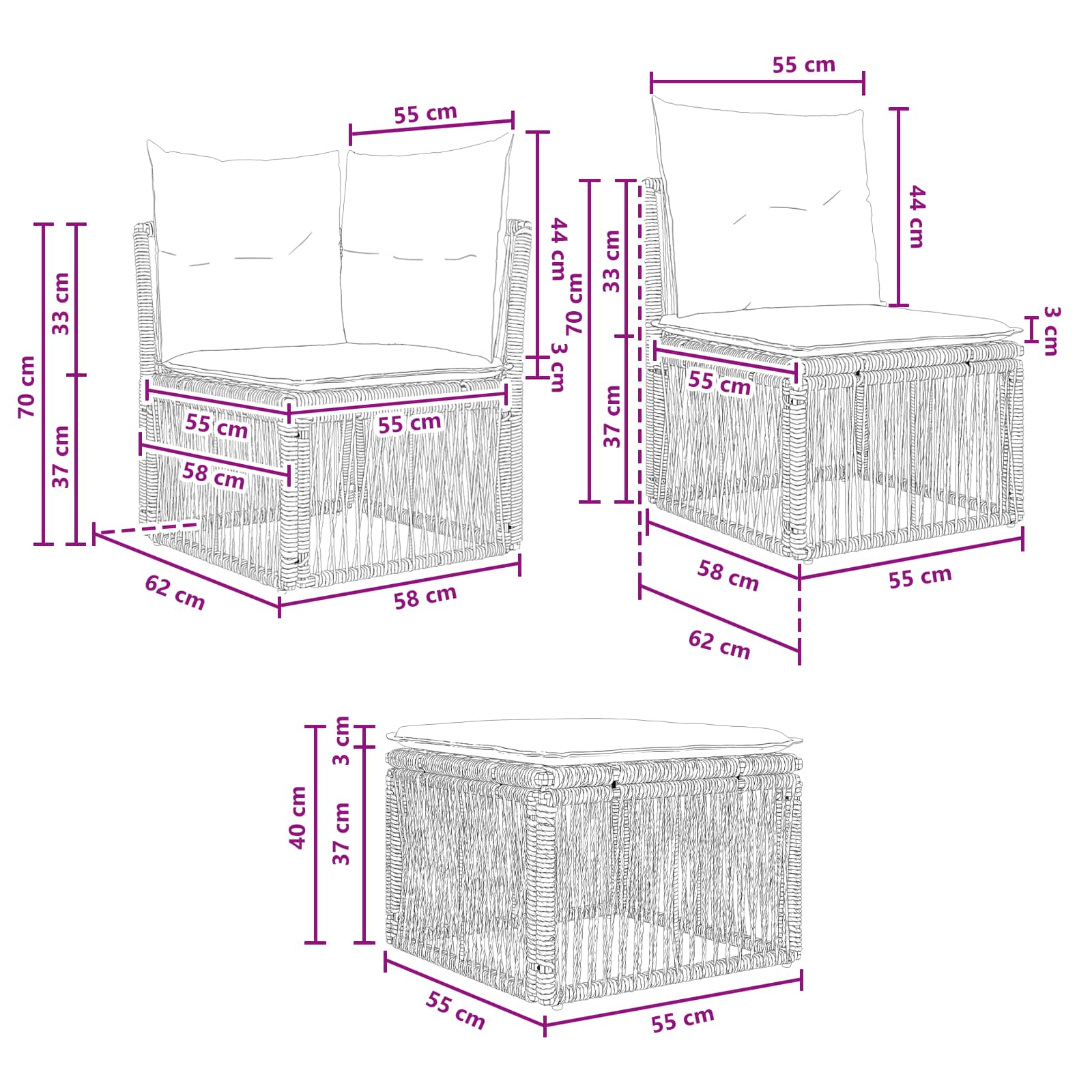 vidaXL Tuinbankenset 6 pcs Zwart poly rattan