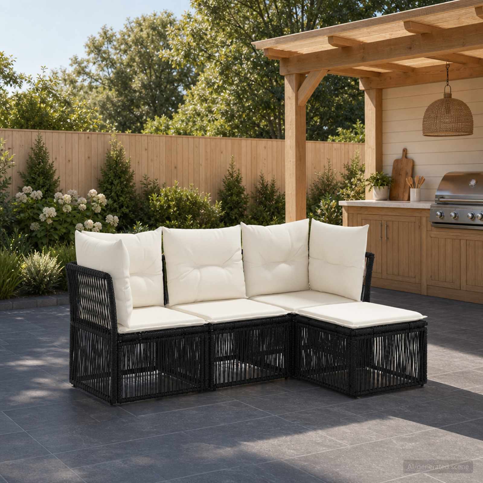 vidaXL Tuinbankenset 5 pcs Zwart poly rattan