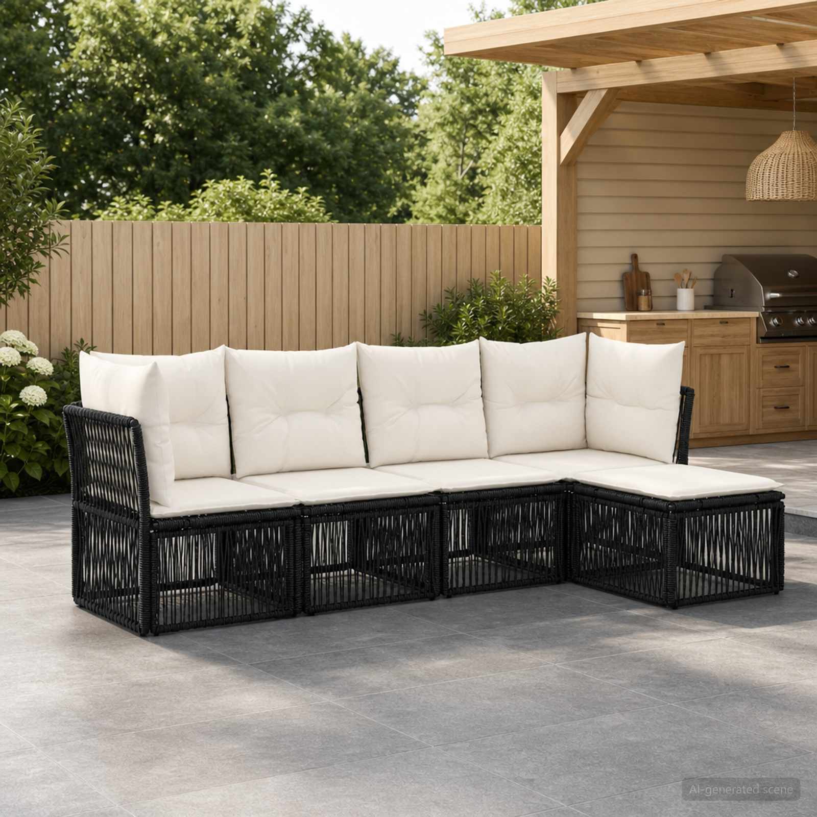 vidaXL Tuinbankenset 6 pcs Zwart poly rattan