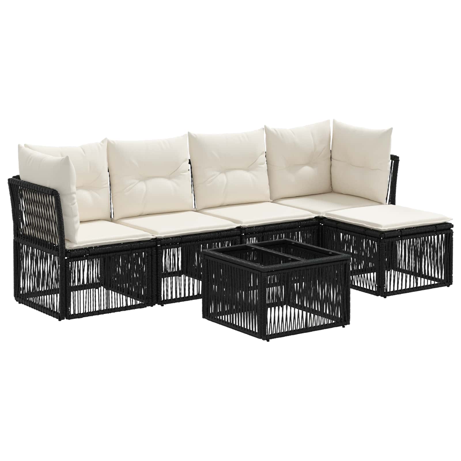 vidaXL Tuinbankenset 6 pcs Zwart poly rattan