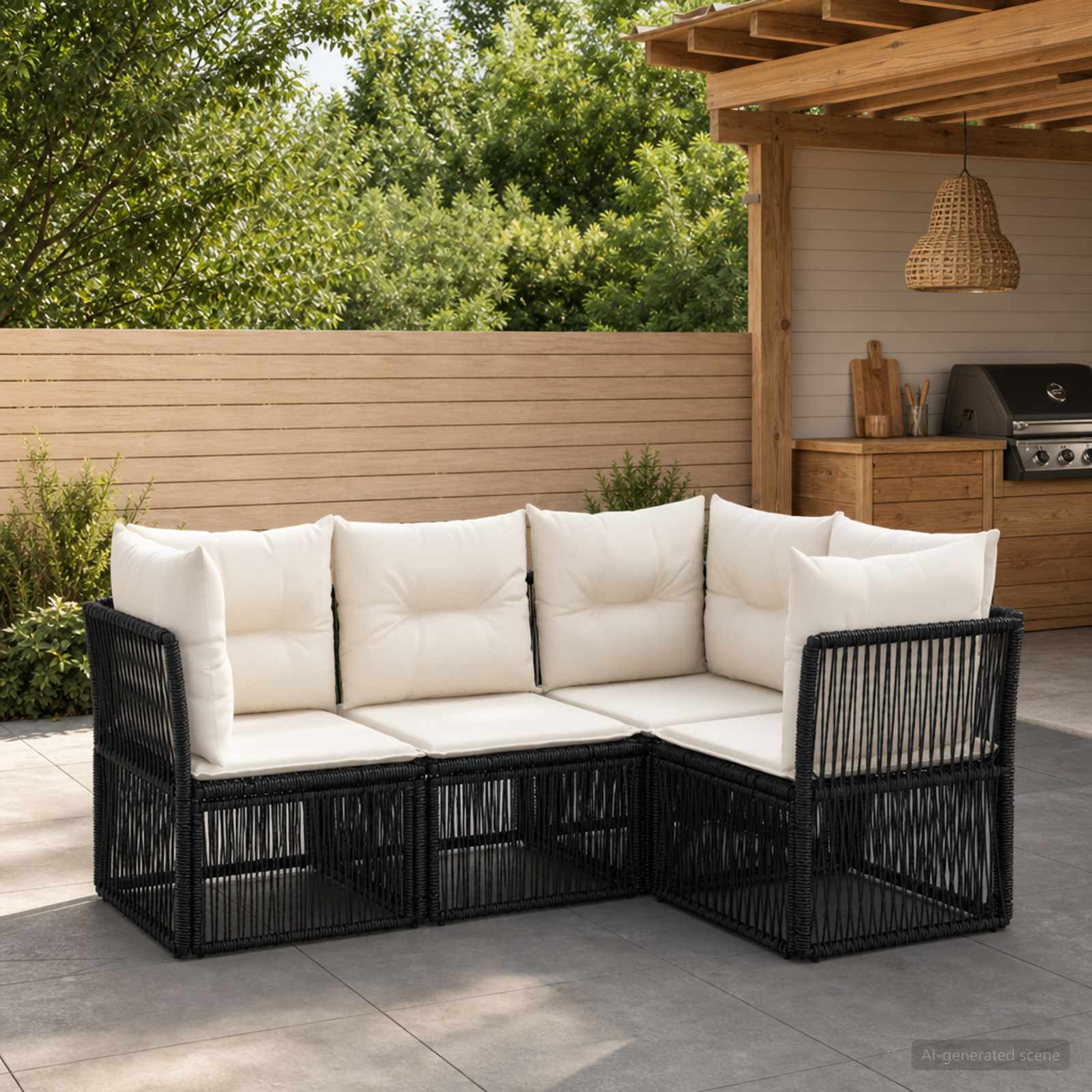 vidaXL Tuinbankenset 5 pcs Zwart poly rattan
