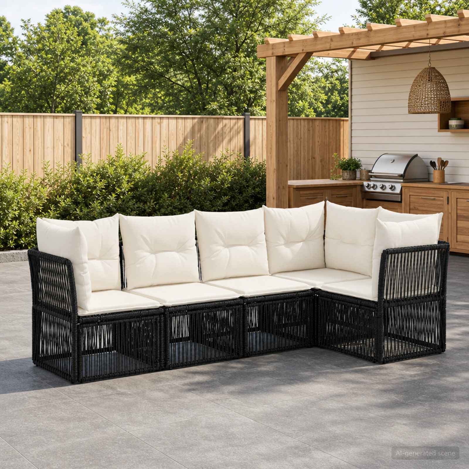 vidaXL Tuinbankenset 6 pcs Zwart poly rattan