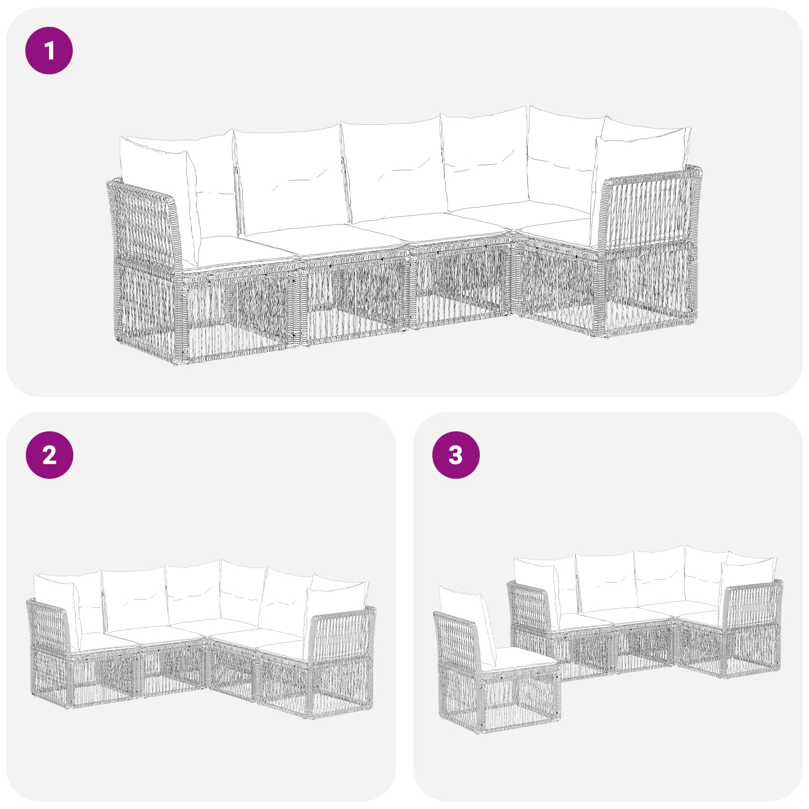 vidaXL Tuinbankenset 6 pcs Zwart poly rattan
