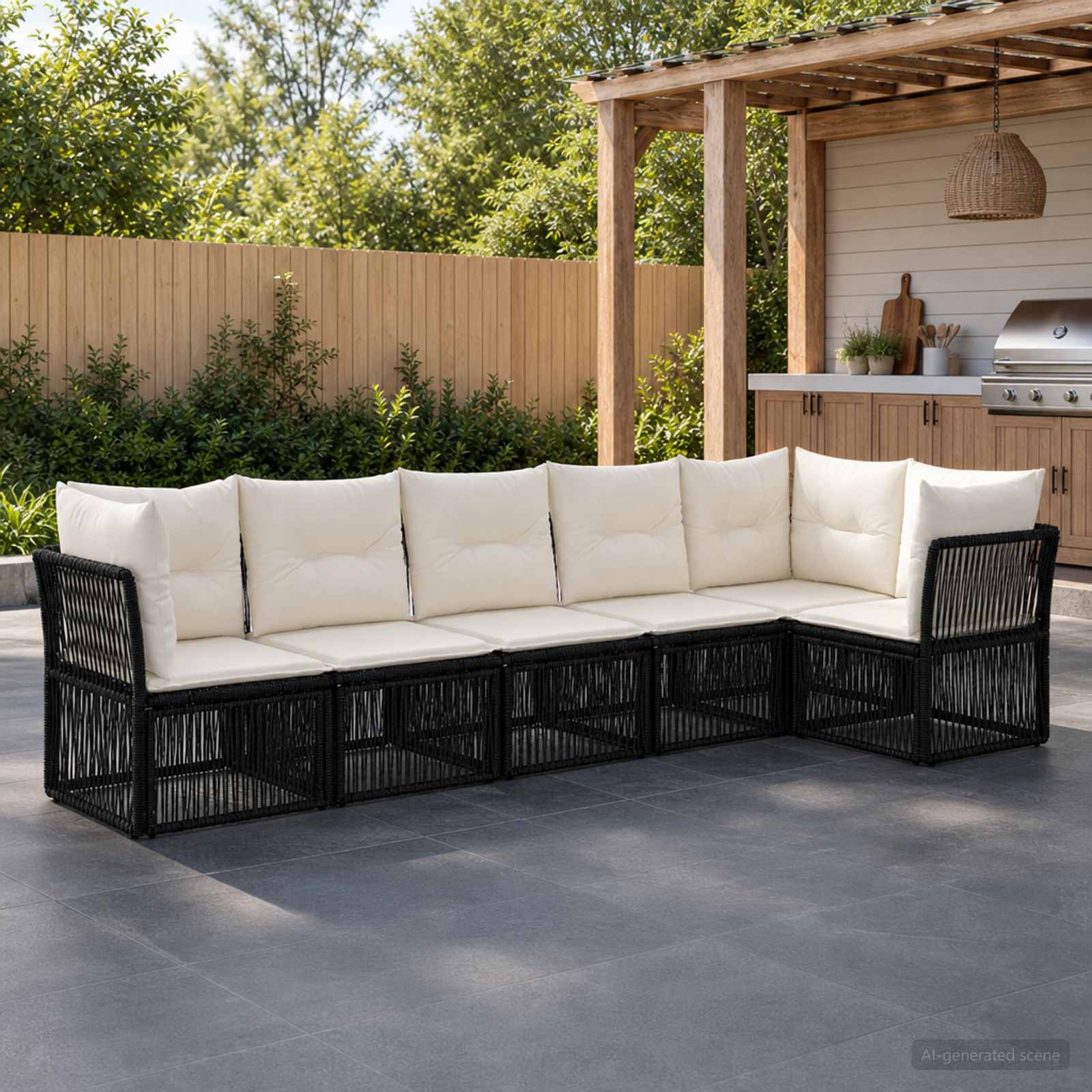 vidaXL Tuinbankenset 7 pcs Zwart poly rattan