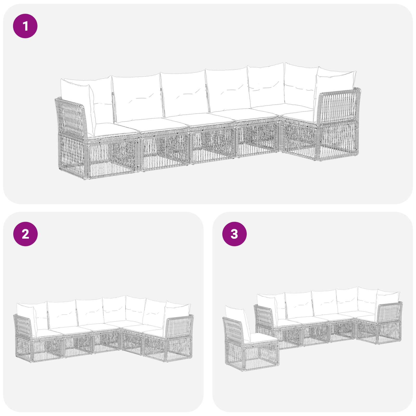 vidaXL Tuinbankenset 7 pcs Zwart poly rattan