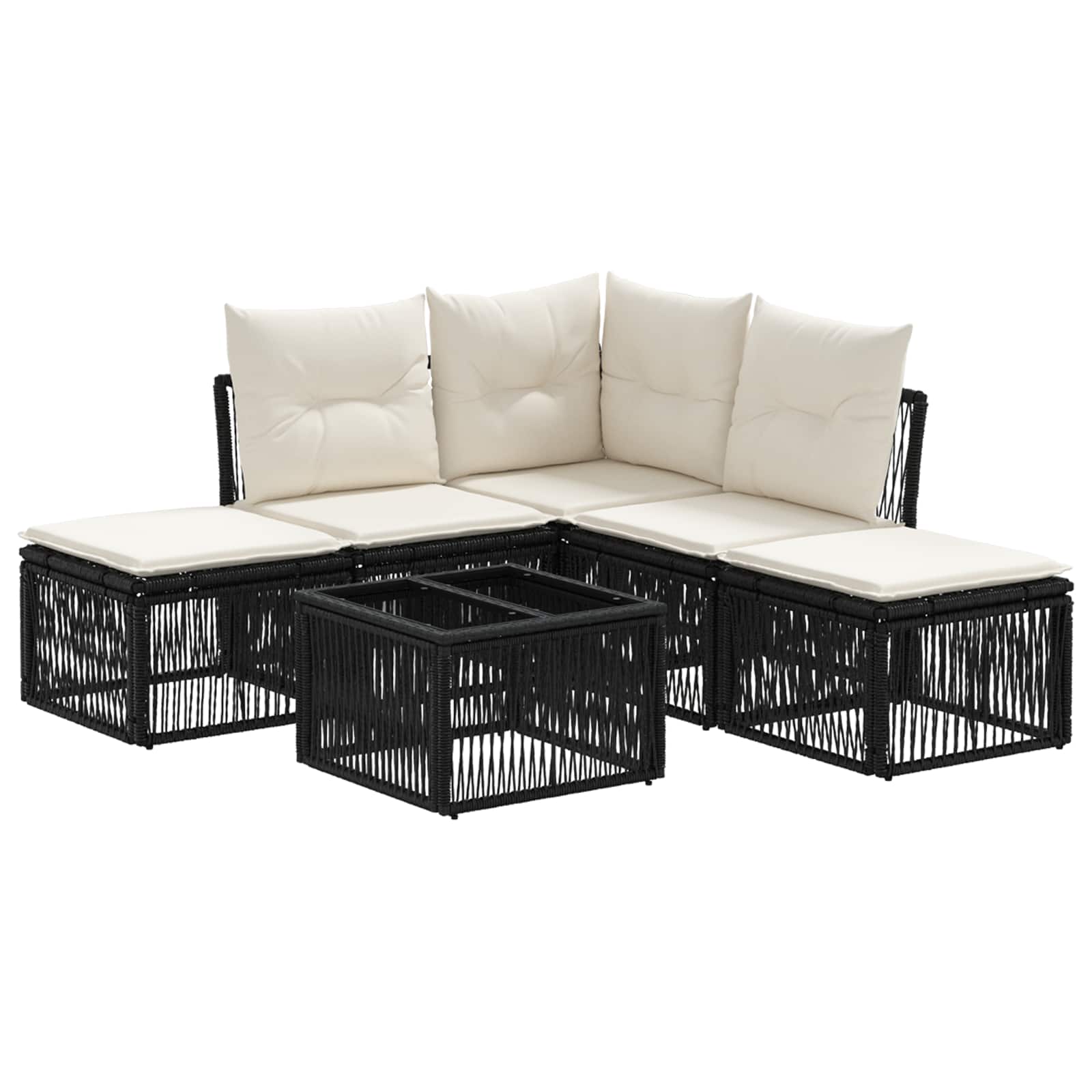 vidaXL Tuinbankenset 6 pcs Zwart poly rattan