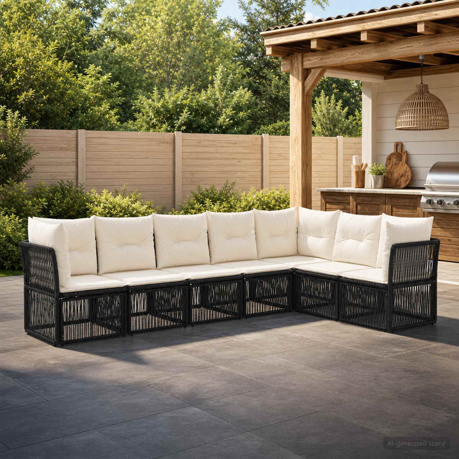 vidaXL Tuinbankenset 8 pcs Zwart poly rattan