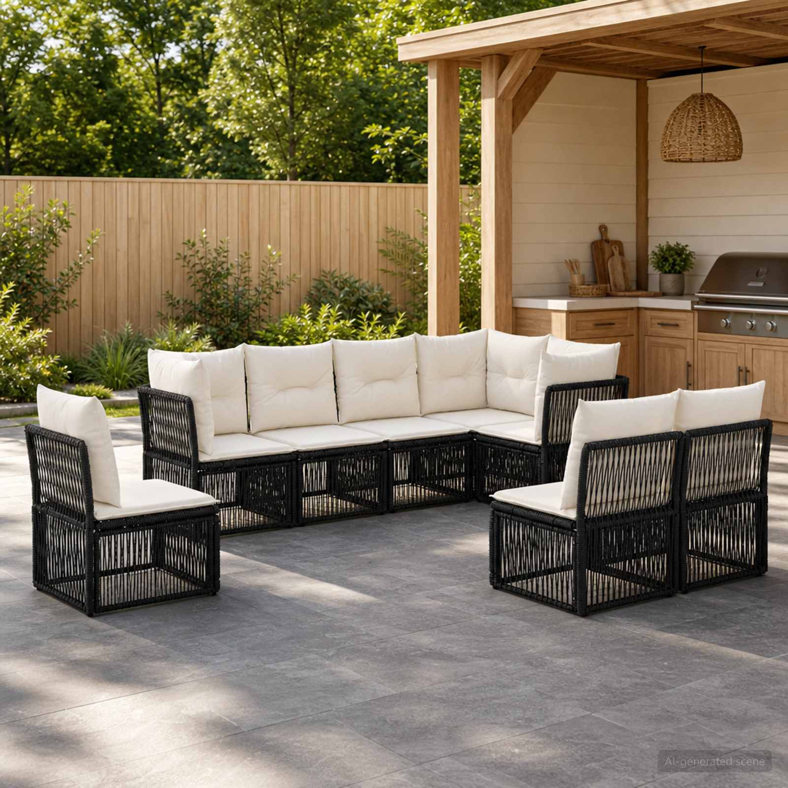 vidaXL Tuinbankenset 9 pcs Zwart poly rattan