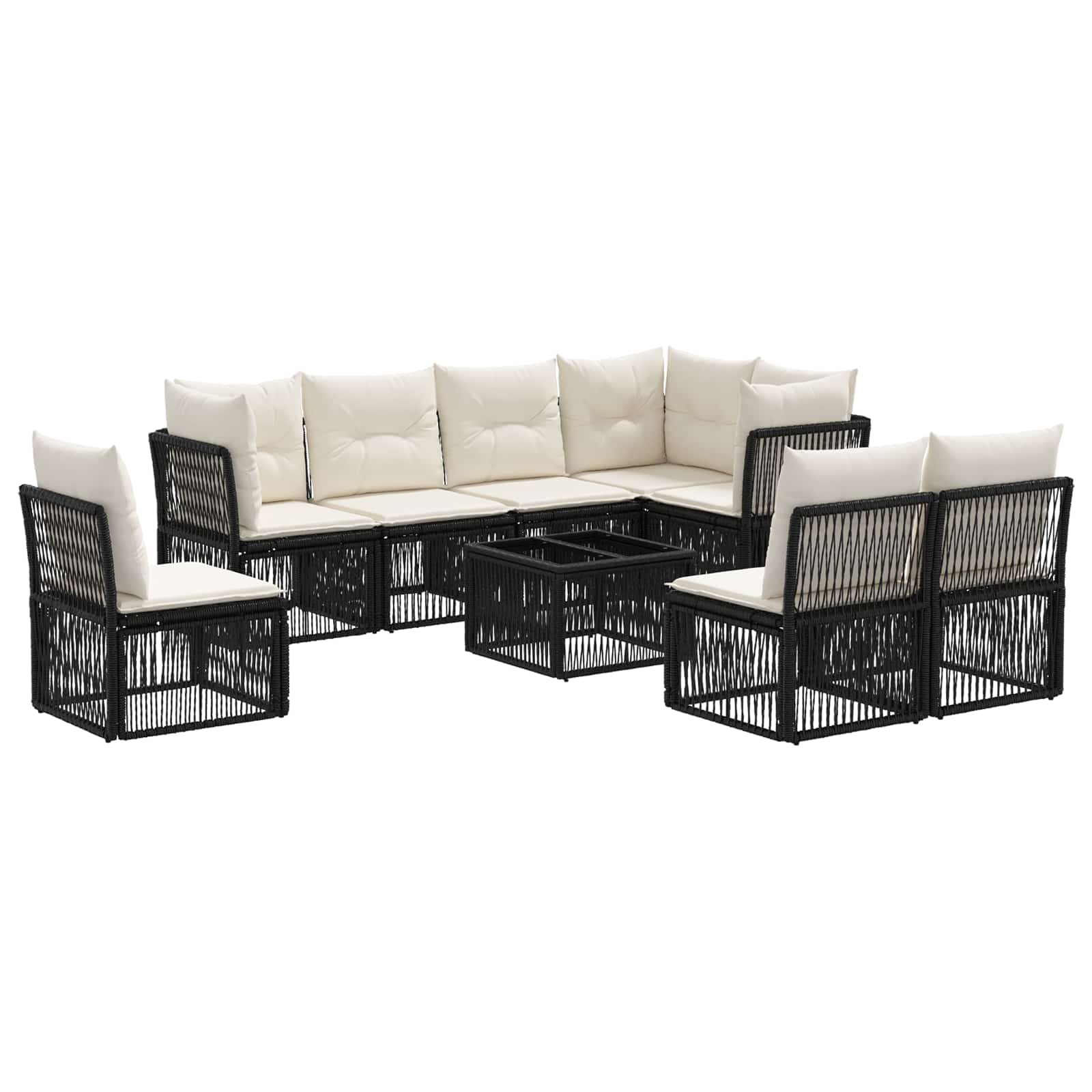 vidaXL Tuinbankenset 9 pcs Zwart poly rattan