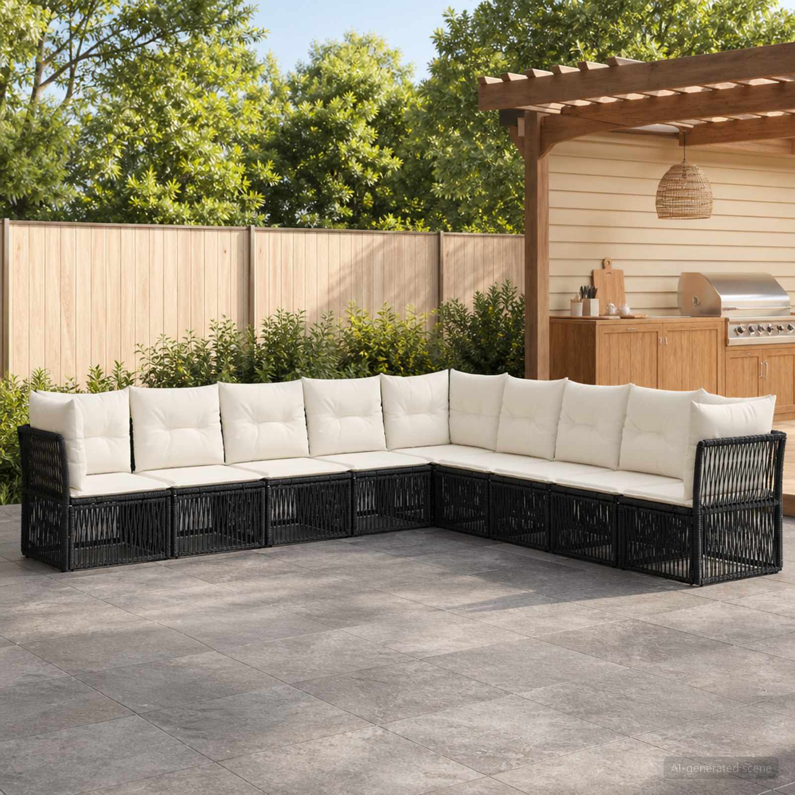 vidaXL Tuinbankenset 10 pcs Zwart poly rattan