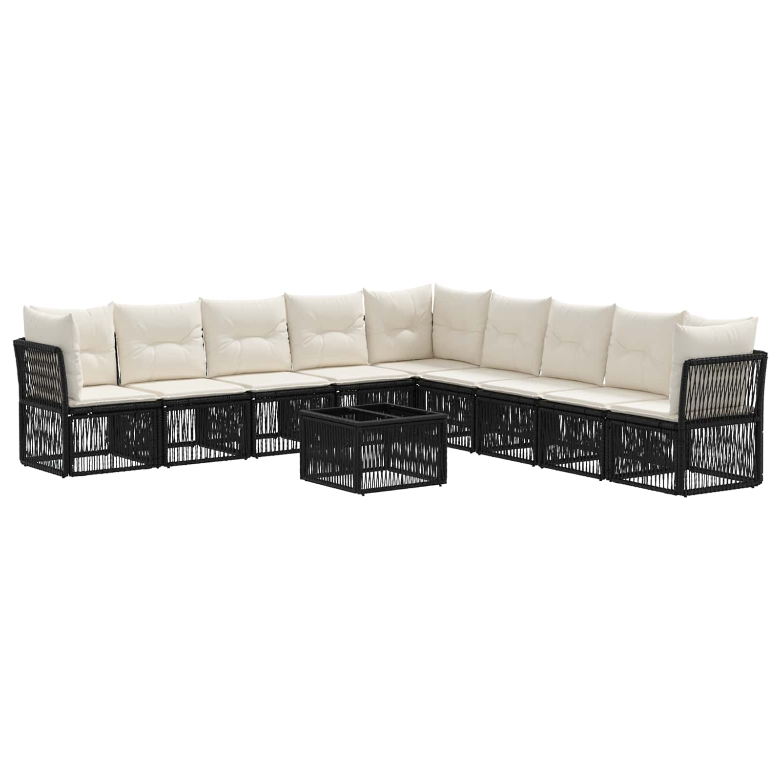 vidaXL Tuinbankenset 10 pcs Zwart poly rattan
