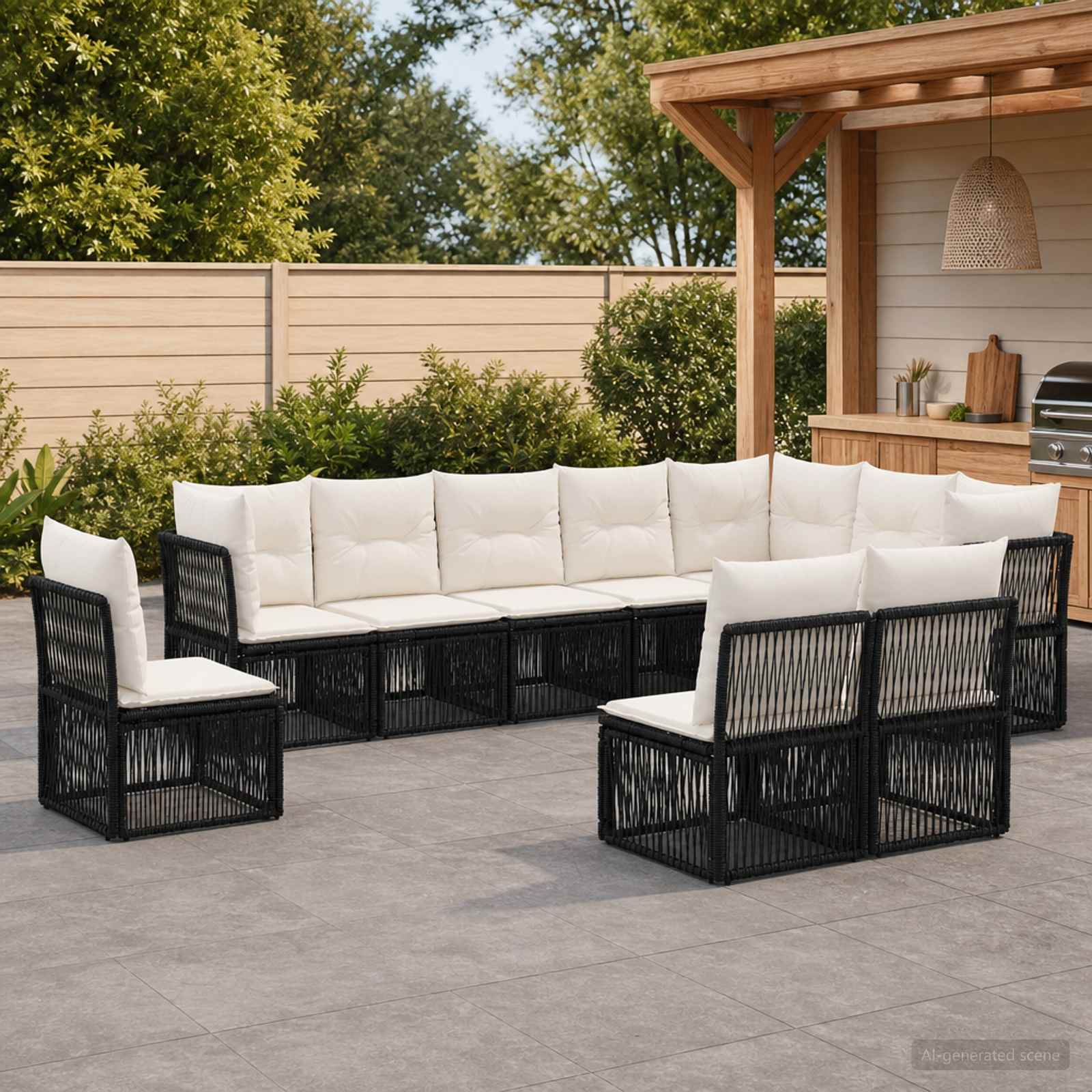 vidaXL Tuinbankenset 11 pcs Zwart poly rattan