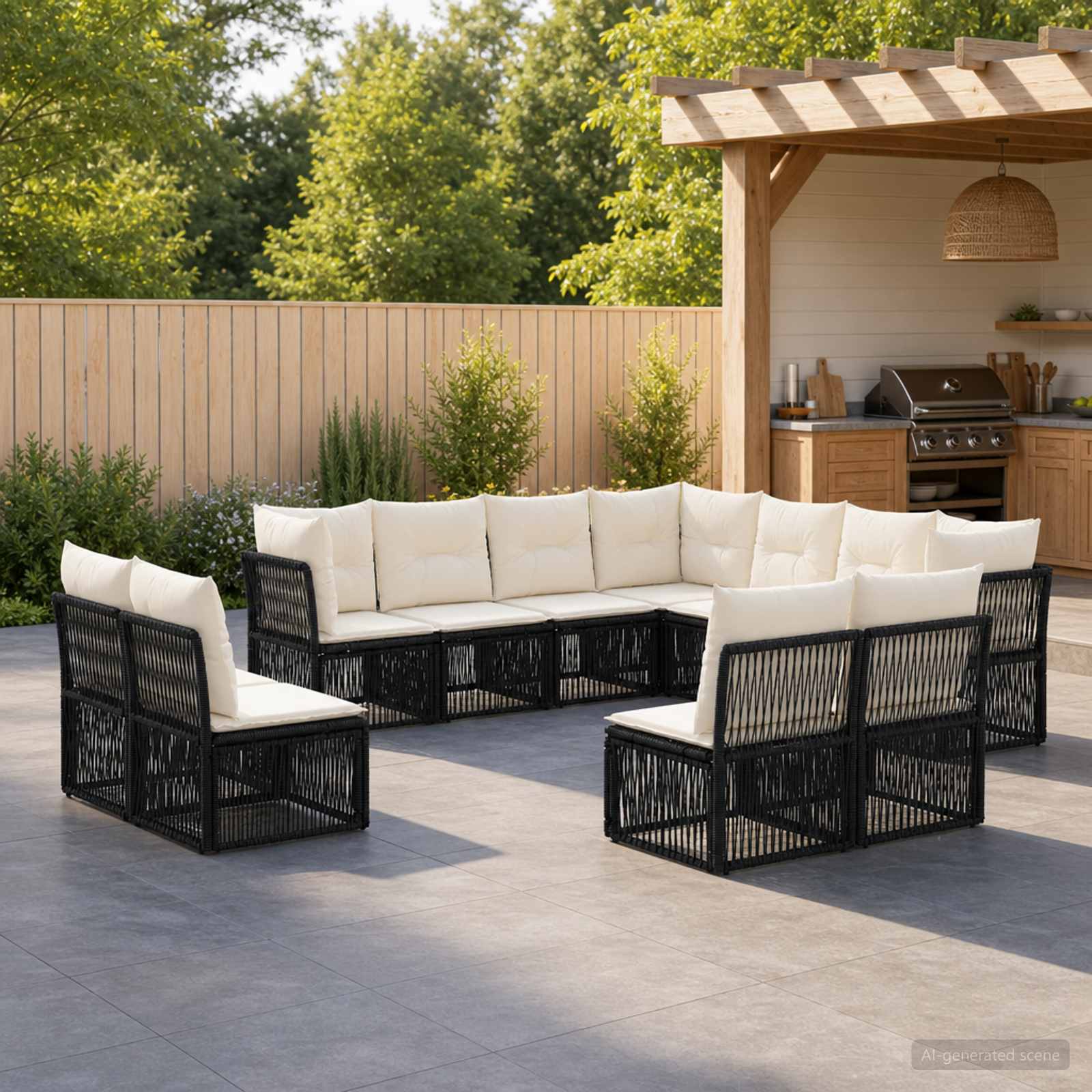 vidaXL Tuinbankenset 12 pcs Zwart poly rattan