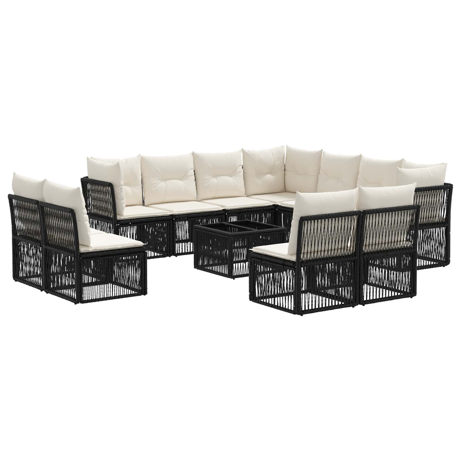 vidaXL Tuinbankenset 12 pcs Zwart poly rattan