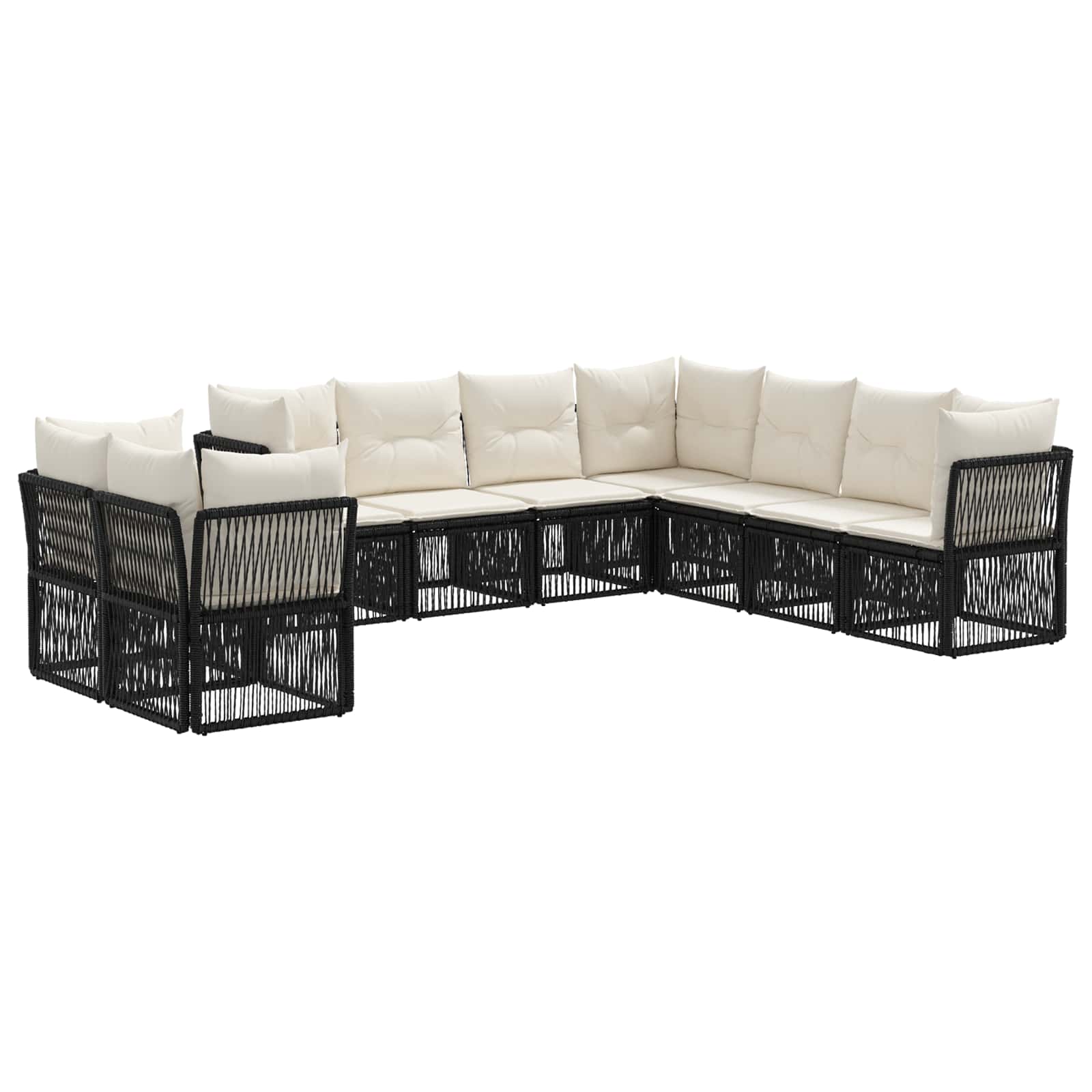vidaXL Tuinbankenset 10 pcs Zwart poly rattan