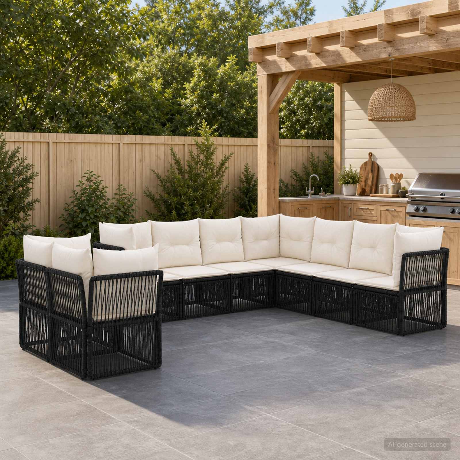 vidaXL Tuinbankenset 10 pcs Zwart poly rattan