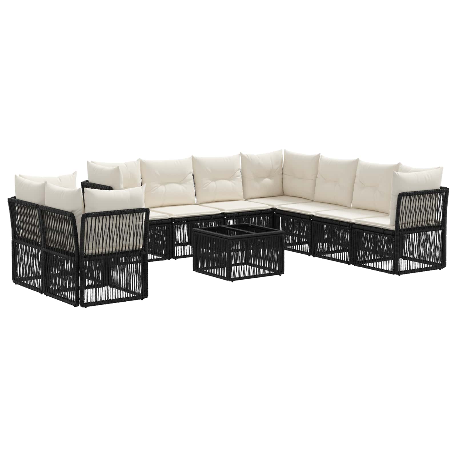 vidaXL Tuinbankenset 10 pcs Zwart poly rattan