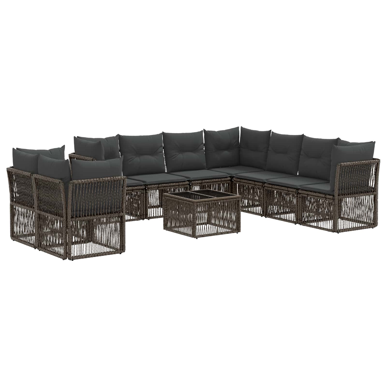 vidaXL Tuinbankenset 10 pcs Zwart poly rattan