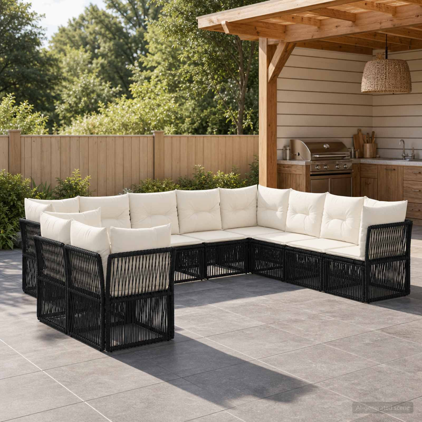 vidaXL Tuinbankenset 11 pcs Zwart poly rattan