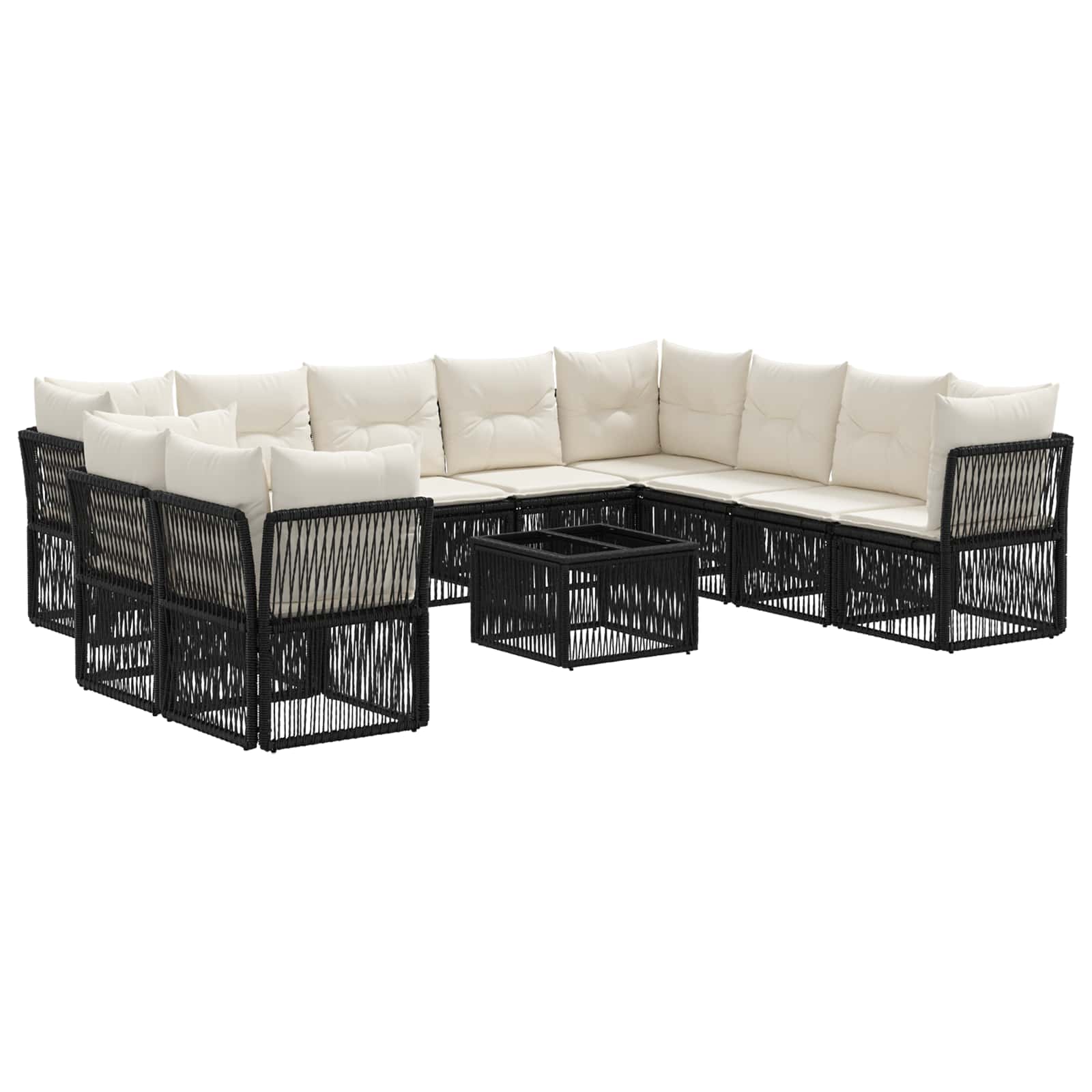 vidaXL Tuinbankenset 11 pcs Zwart poly rattan
