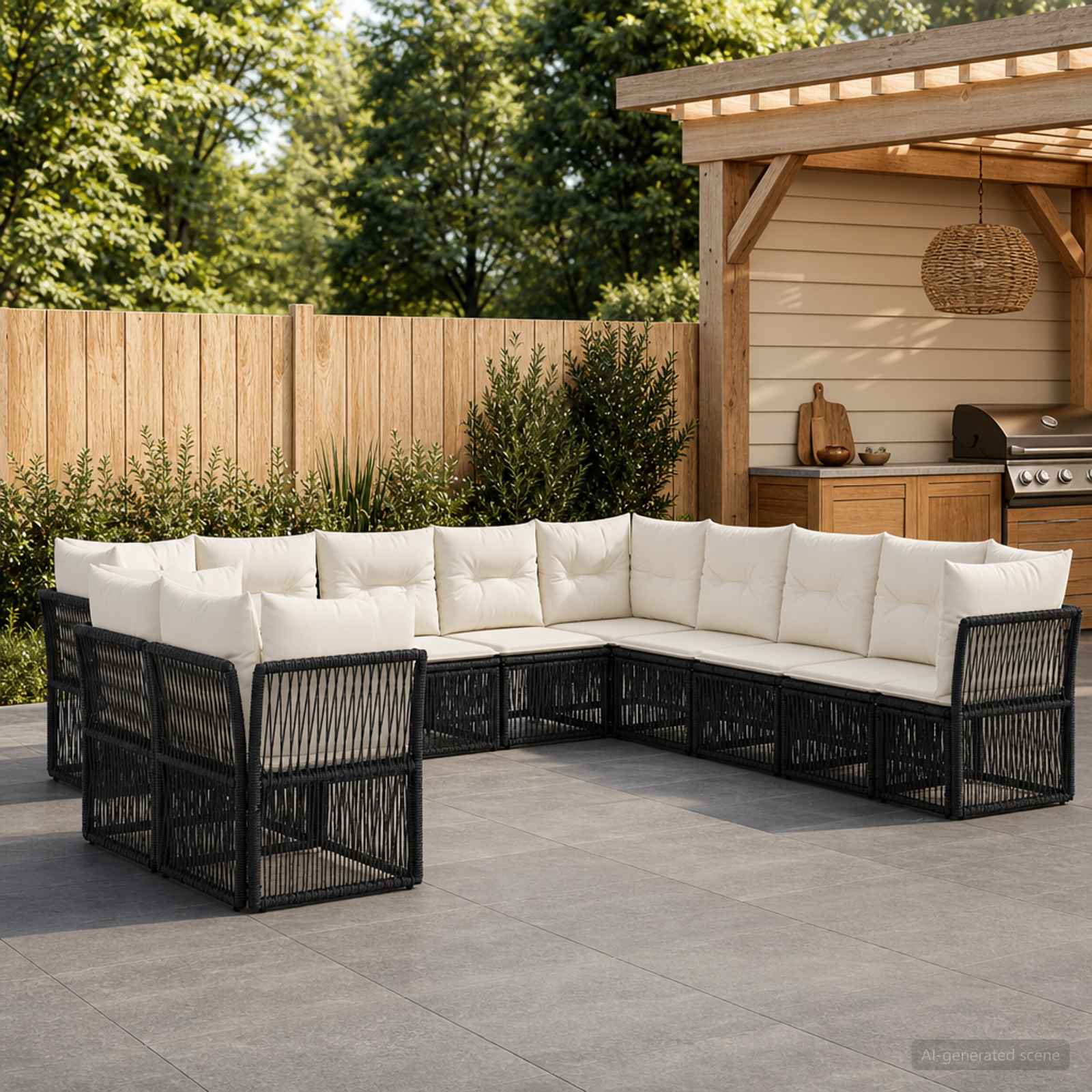vidaXL Tuinbankenset 12 pcs Zwart poly rattan