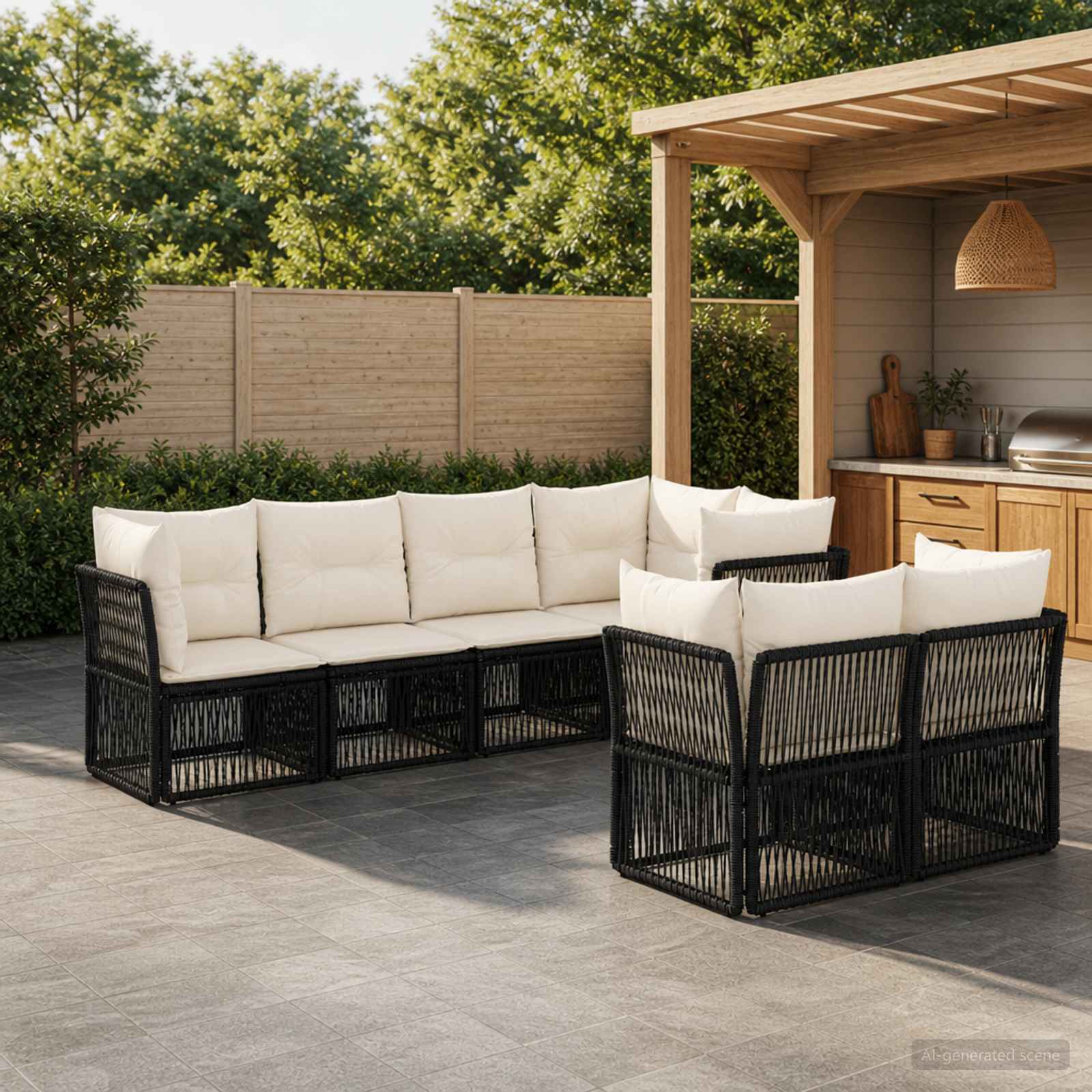 vidaXL Tuinbankenset 7 st 7-Aantal zitplaatsen Zwart poly rattan