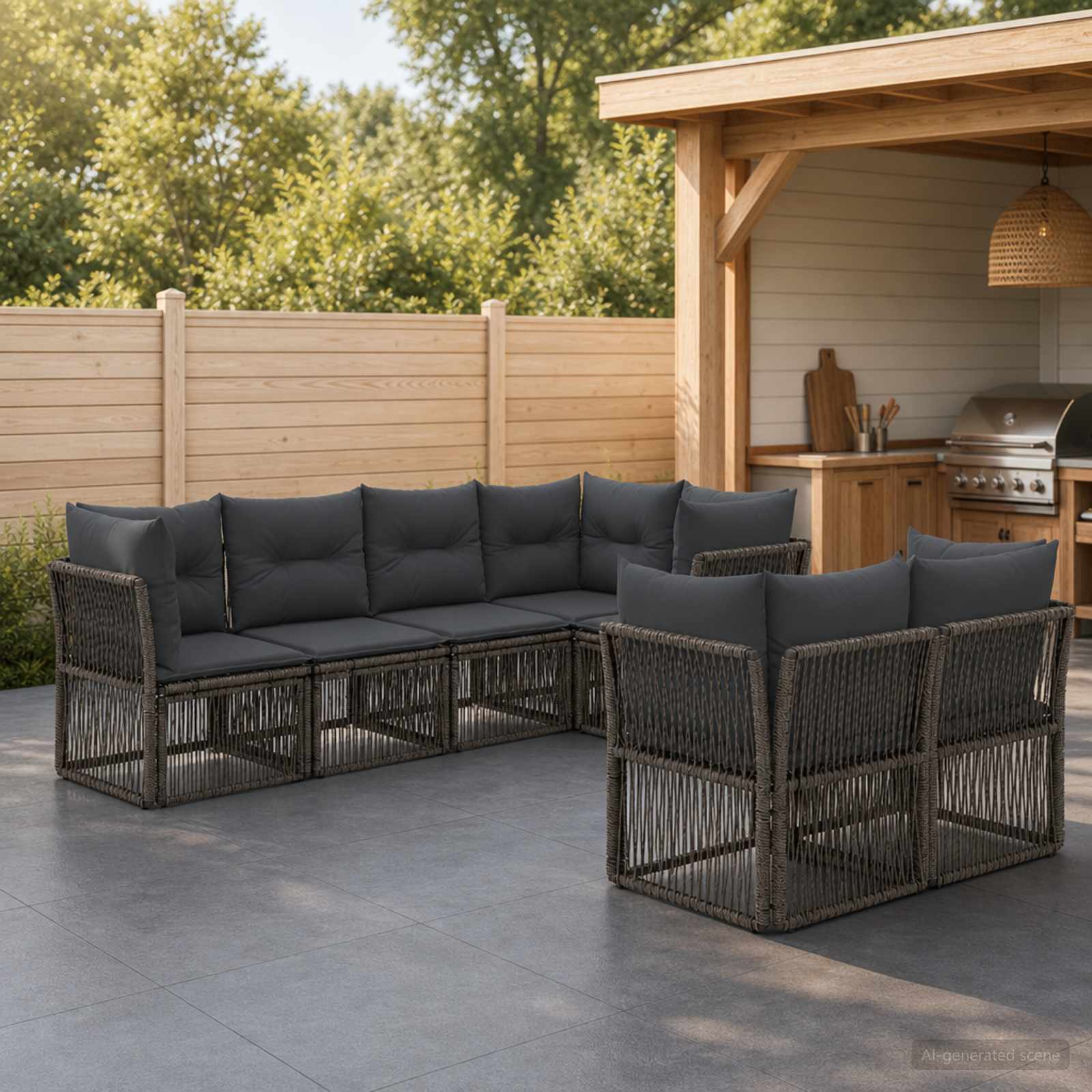 vidaXL Tuinbankenset 7 st 7-Aantal zitplaatsen Zwart poly rattan