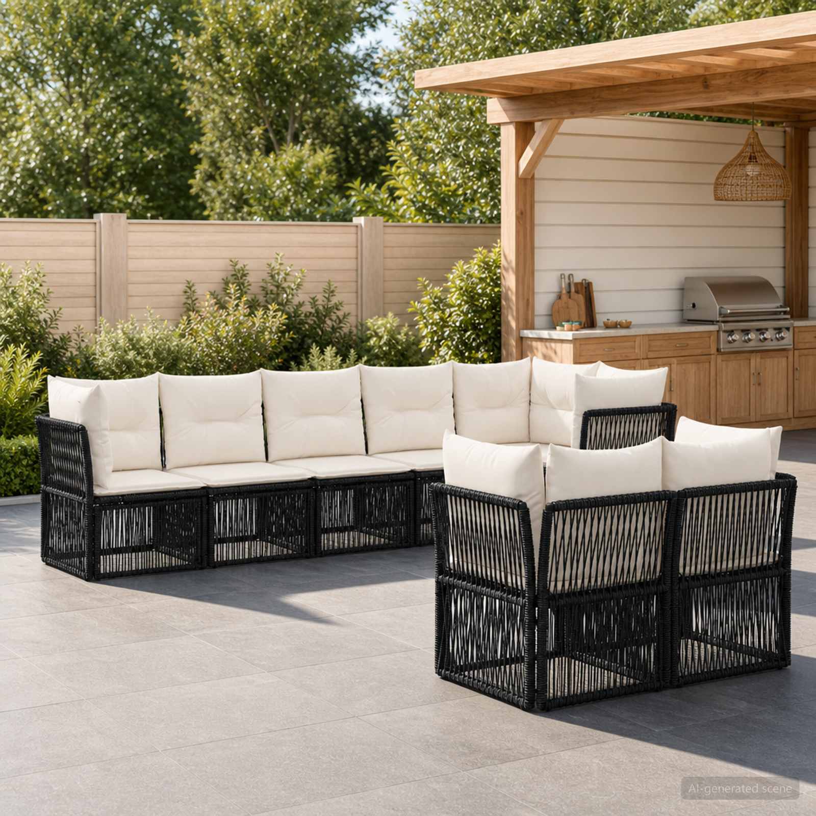 vidaXL Tuinbankenset 9 pcs Zwart poly rattan