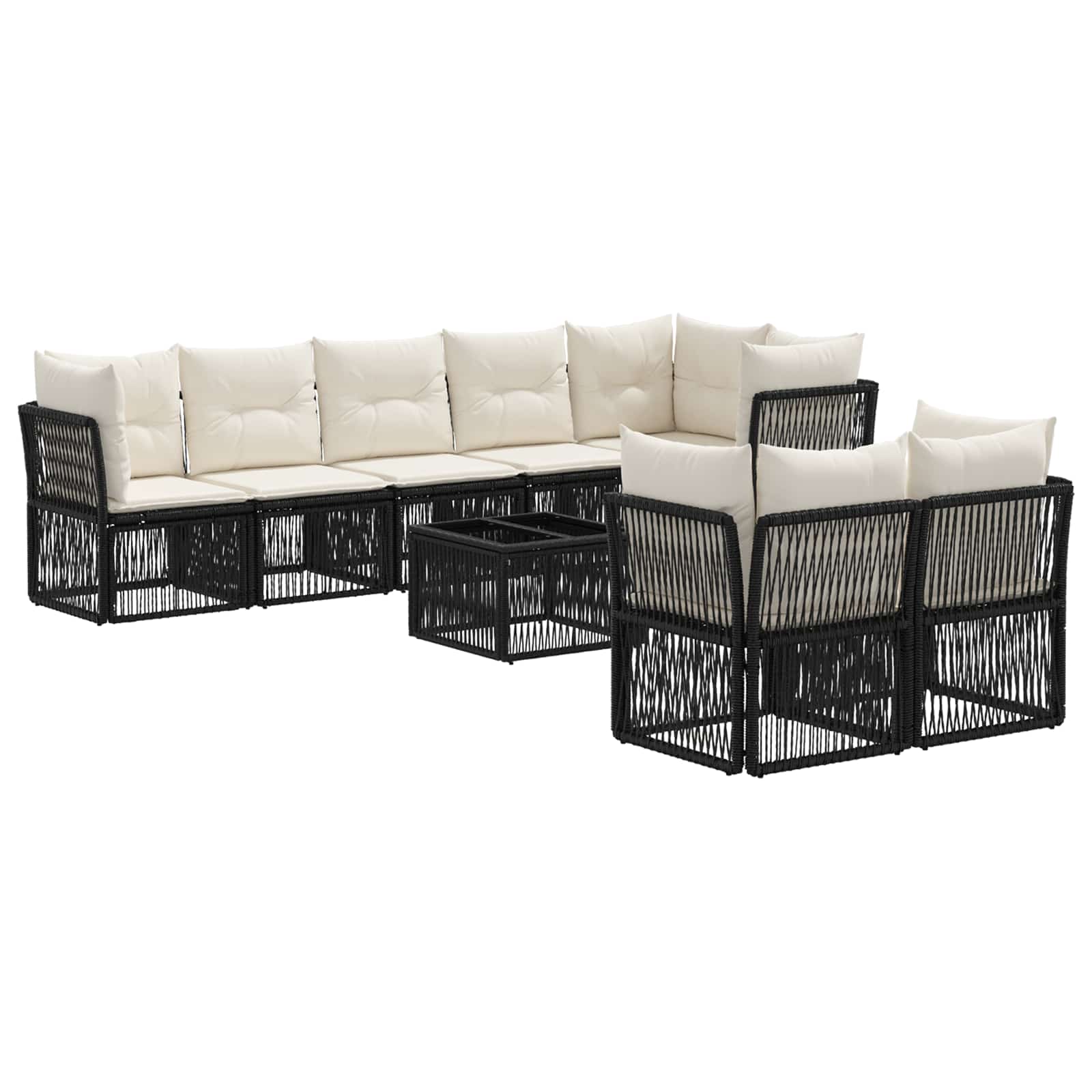 vidaXL Tuinbankenset 9 pcs Zwart poly rattan