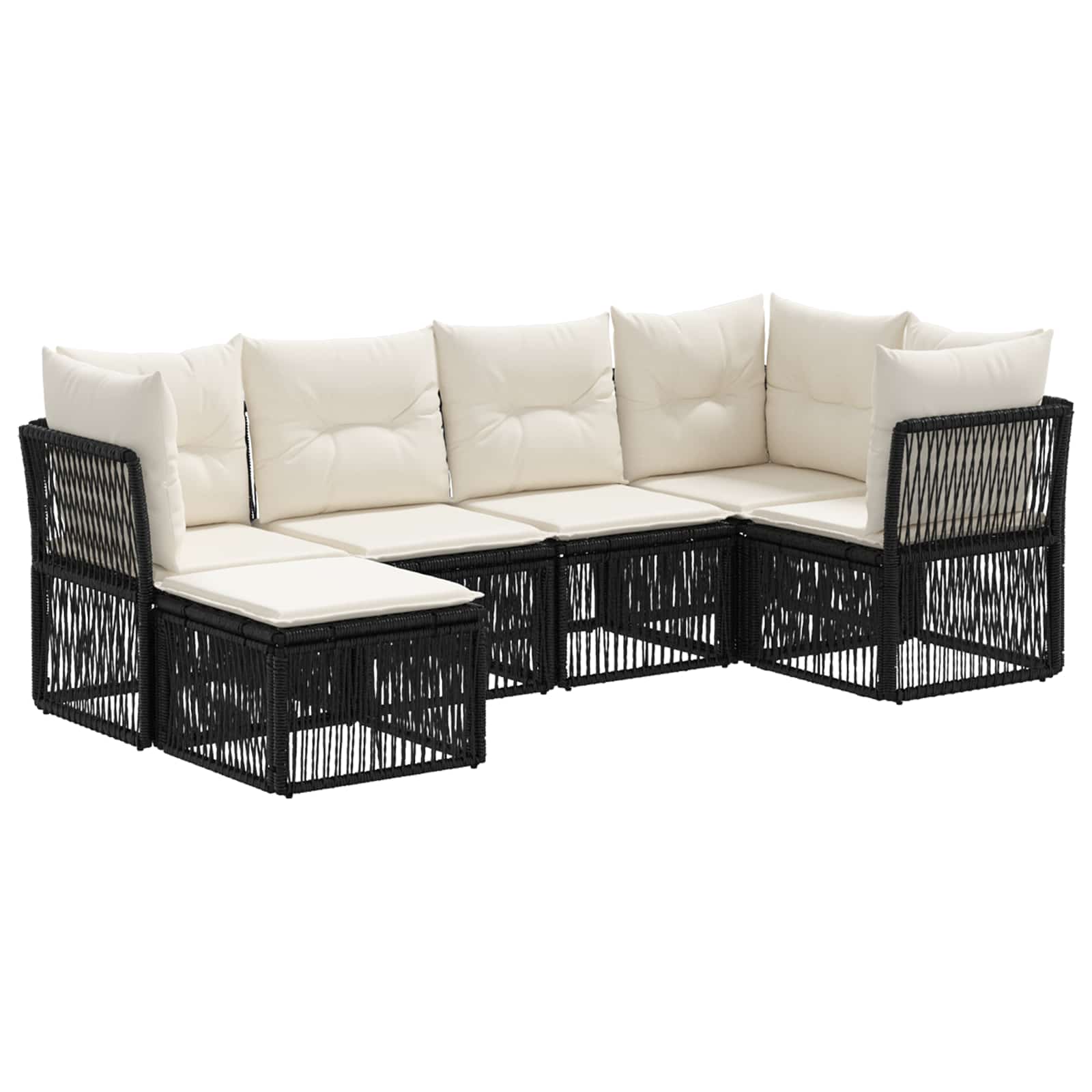 vidaXL Tuinbankenset 7 pcs Zwart poly rattan