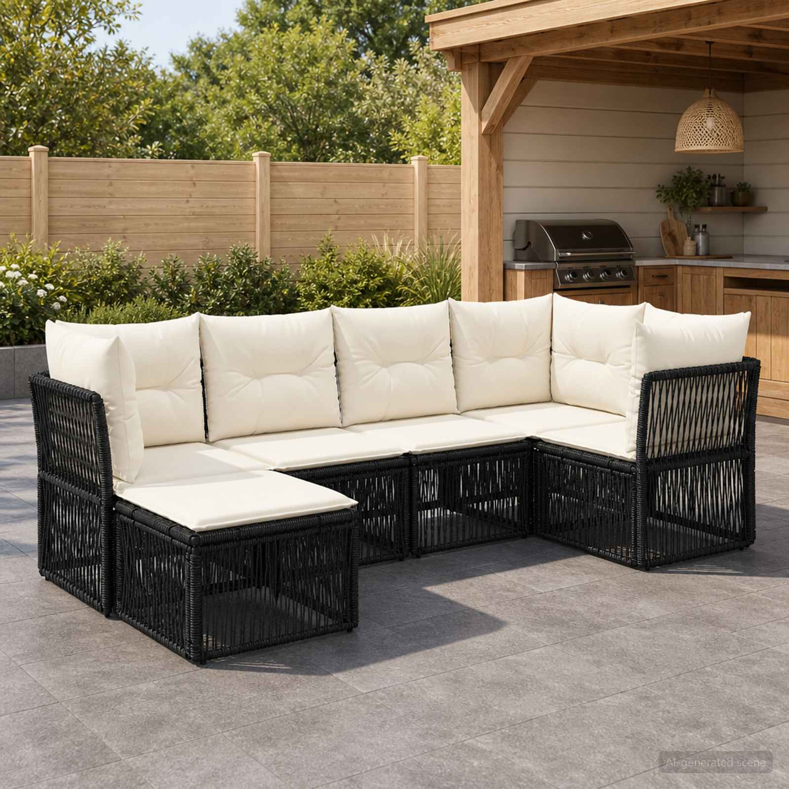 vidaXL Tuinbankenset 7 pcs Zwart poly rattan