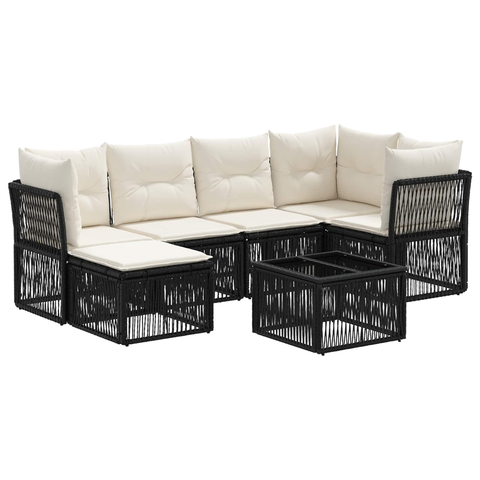 vidaXL Tuinbankenset 7 pcs Zwart poly rattan