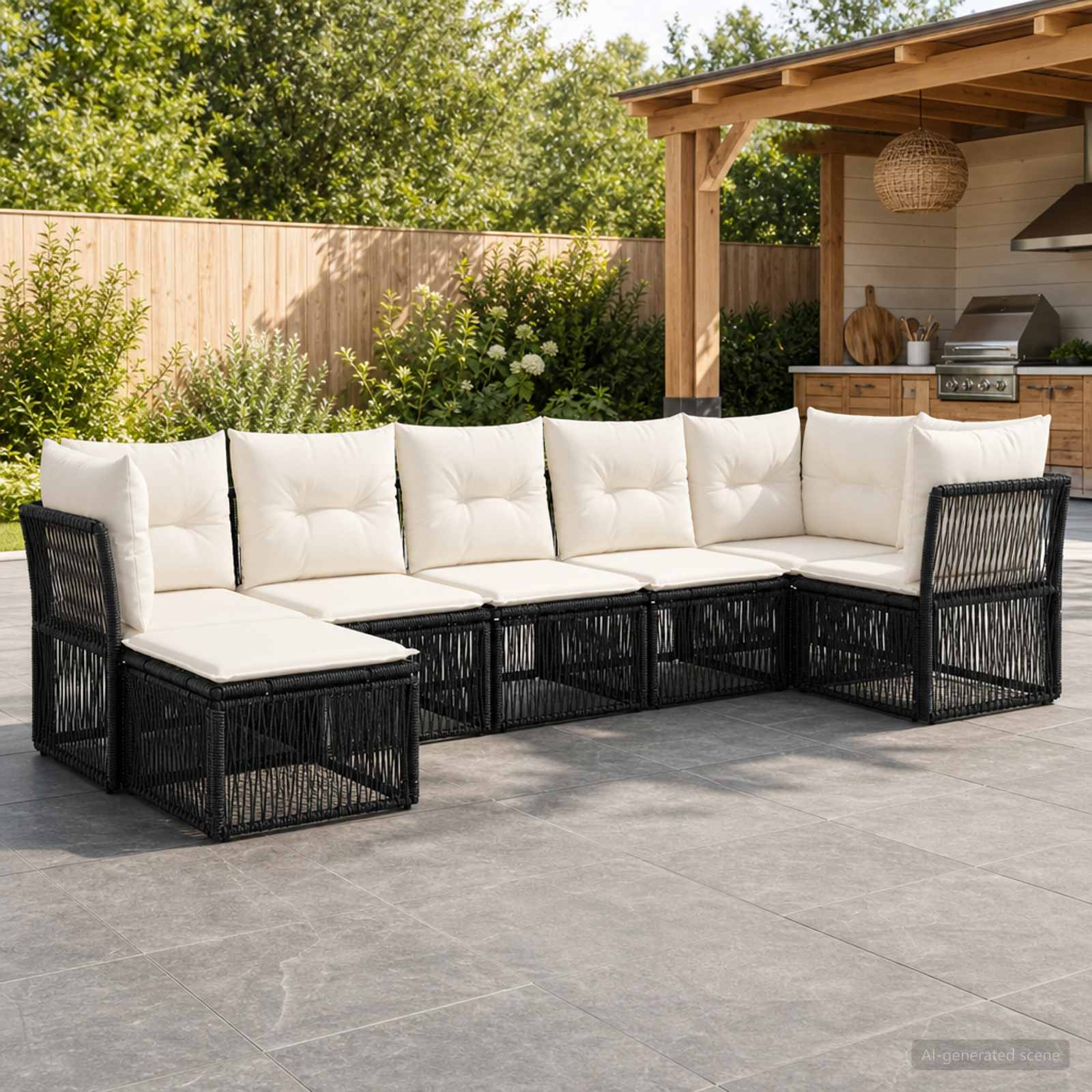 vidaXL Tuinbankenset 8 pcs Zwart poly rattan