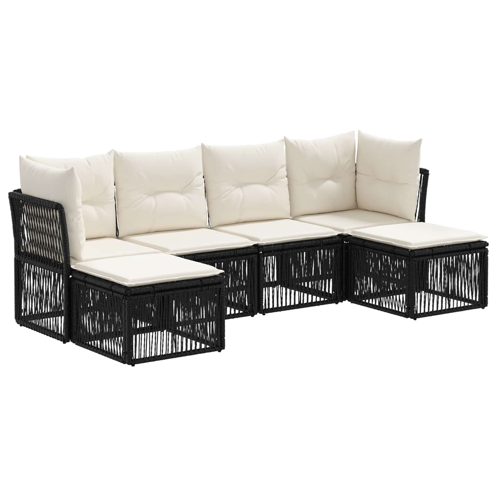 vidaXL Tuinbankenset 7 pcs Zwart poly rattan
