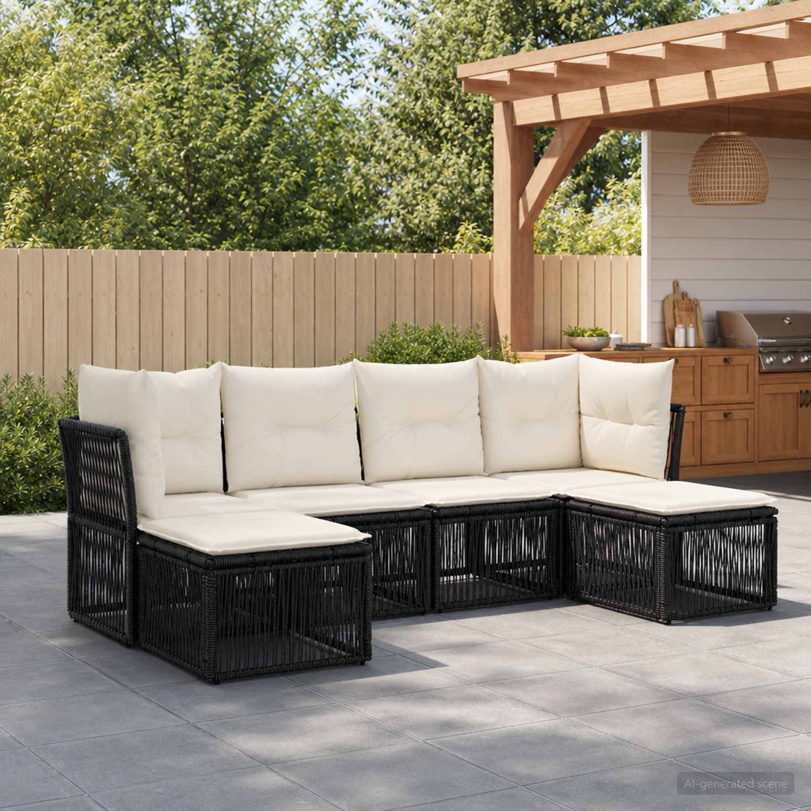 vidaXL Tuinbankenset 7 pcs Zwart poly rattan