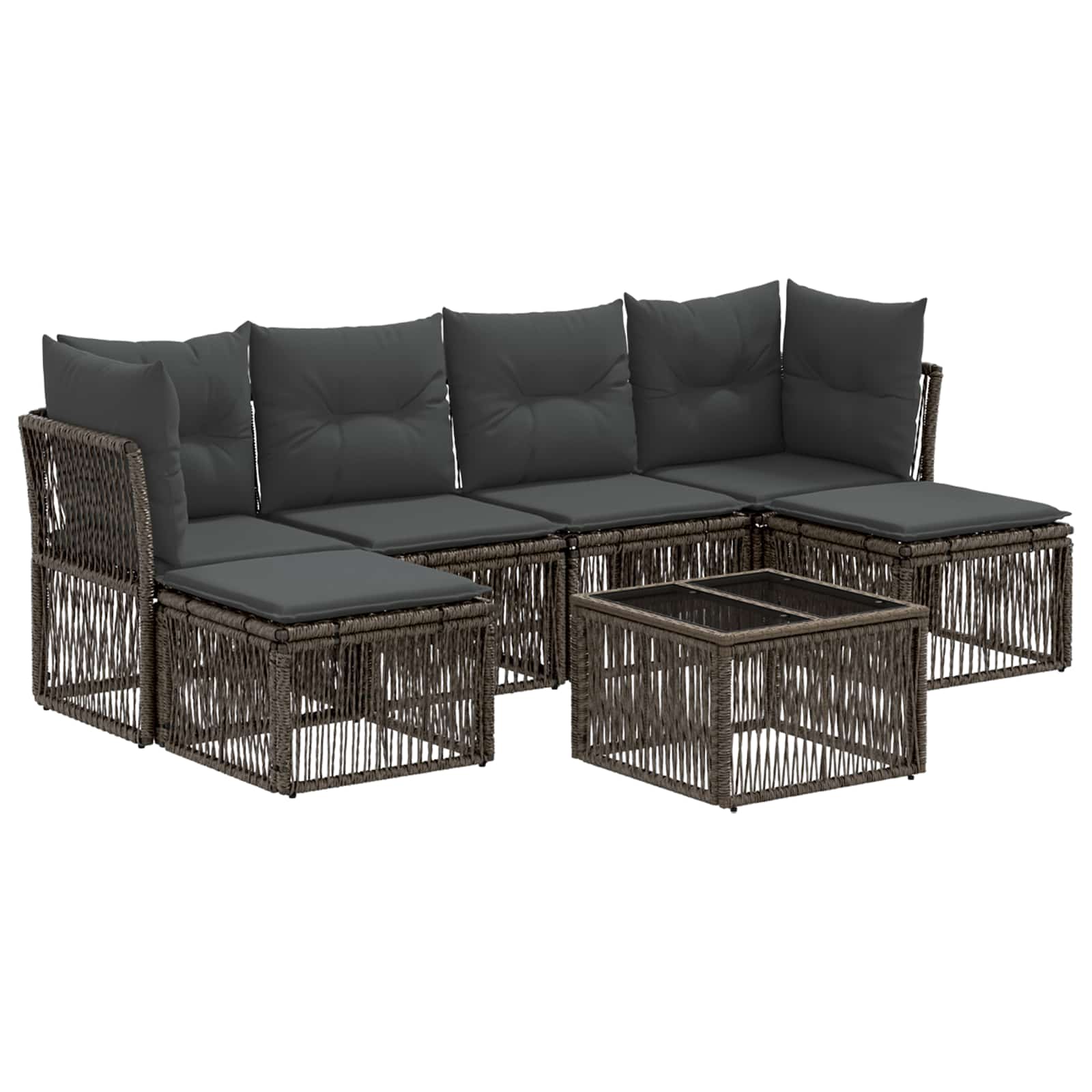 vidaXL Tuinbankenset 7 pcs Zwart poly rattan