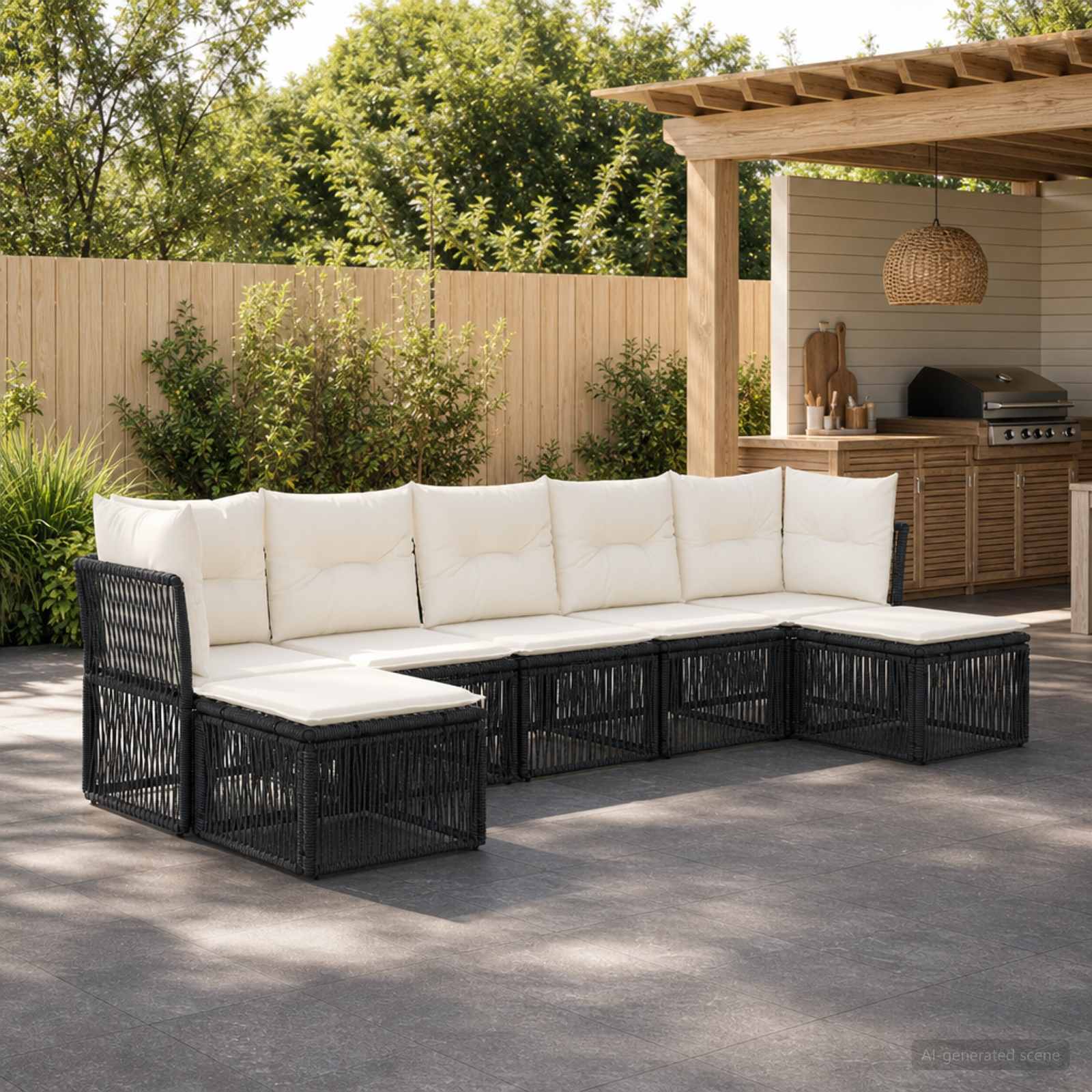 vidaXL Tuinbankenset 8 pcs Zwart poly rattan
