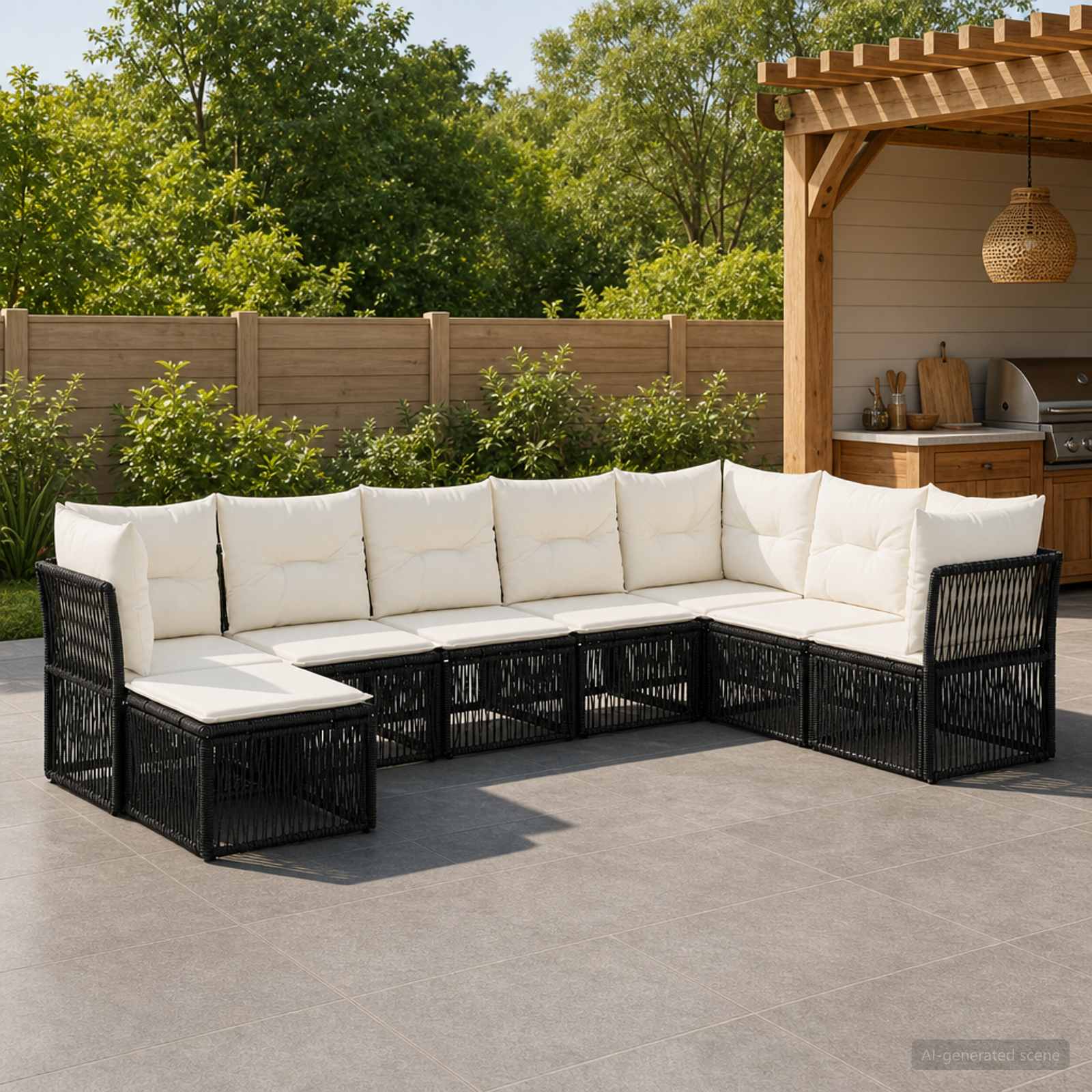 vidaXL Tuinbankenset 9 pcs Zwart poly rattan
